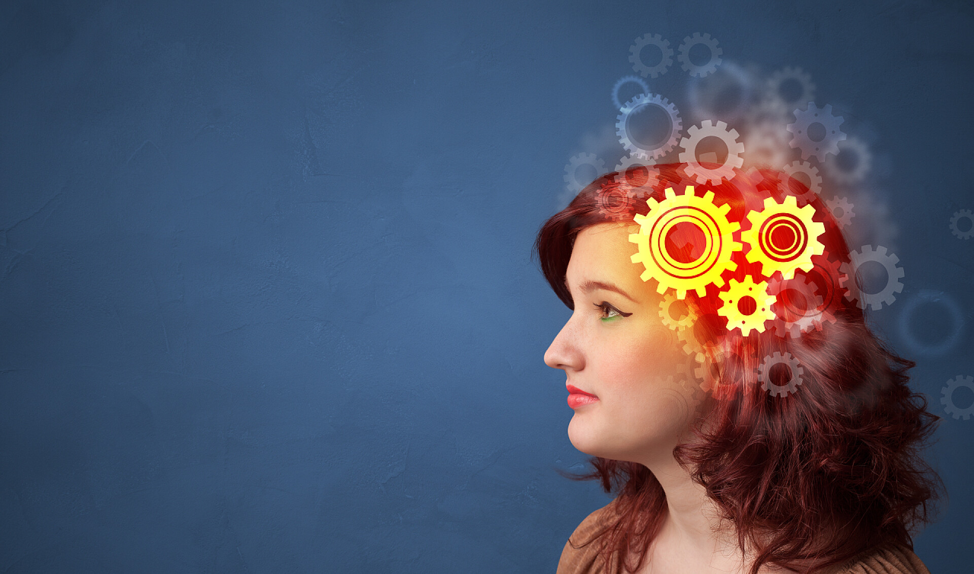 人的脑袋轮廓里面有齿轮有齿轮概念的肖像