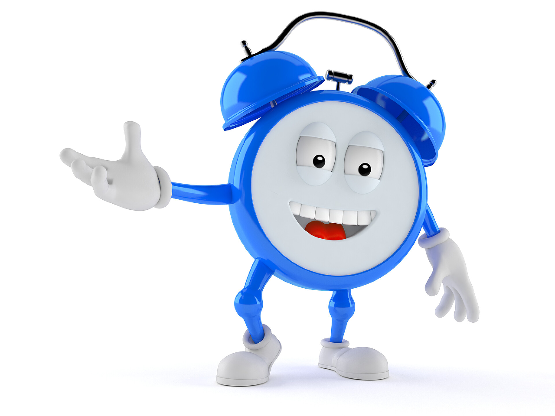 白色背景上的卡通闹钟闹钟字符