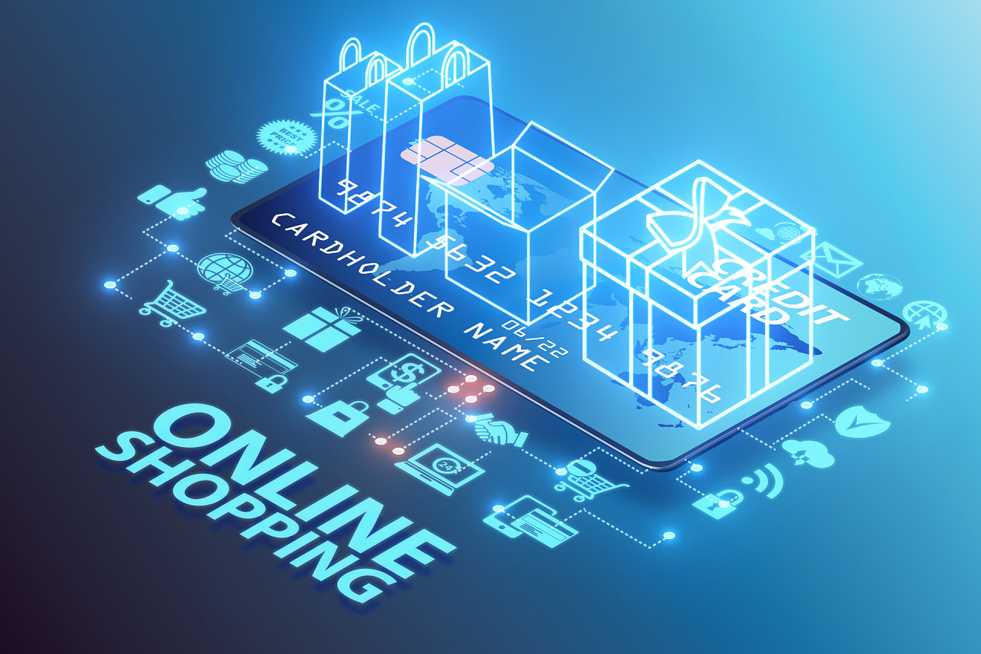 智能手机移动购物的概念图