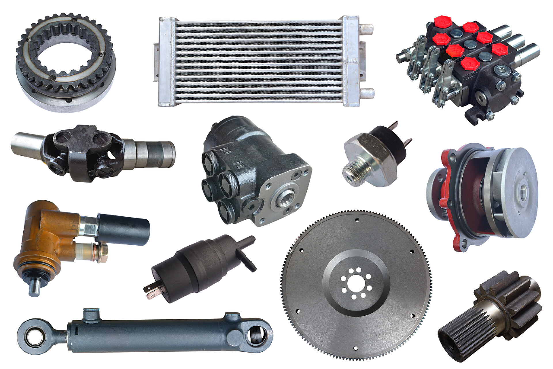 白色背景中各种各样的汽车零部件白色底座上的汽车零部件车.设置与许多单独的物品商店或售后服务