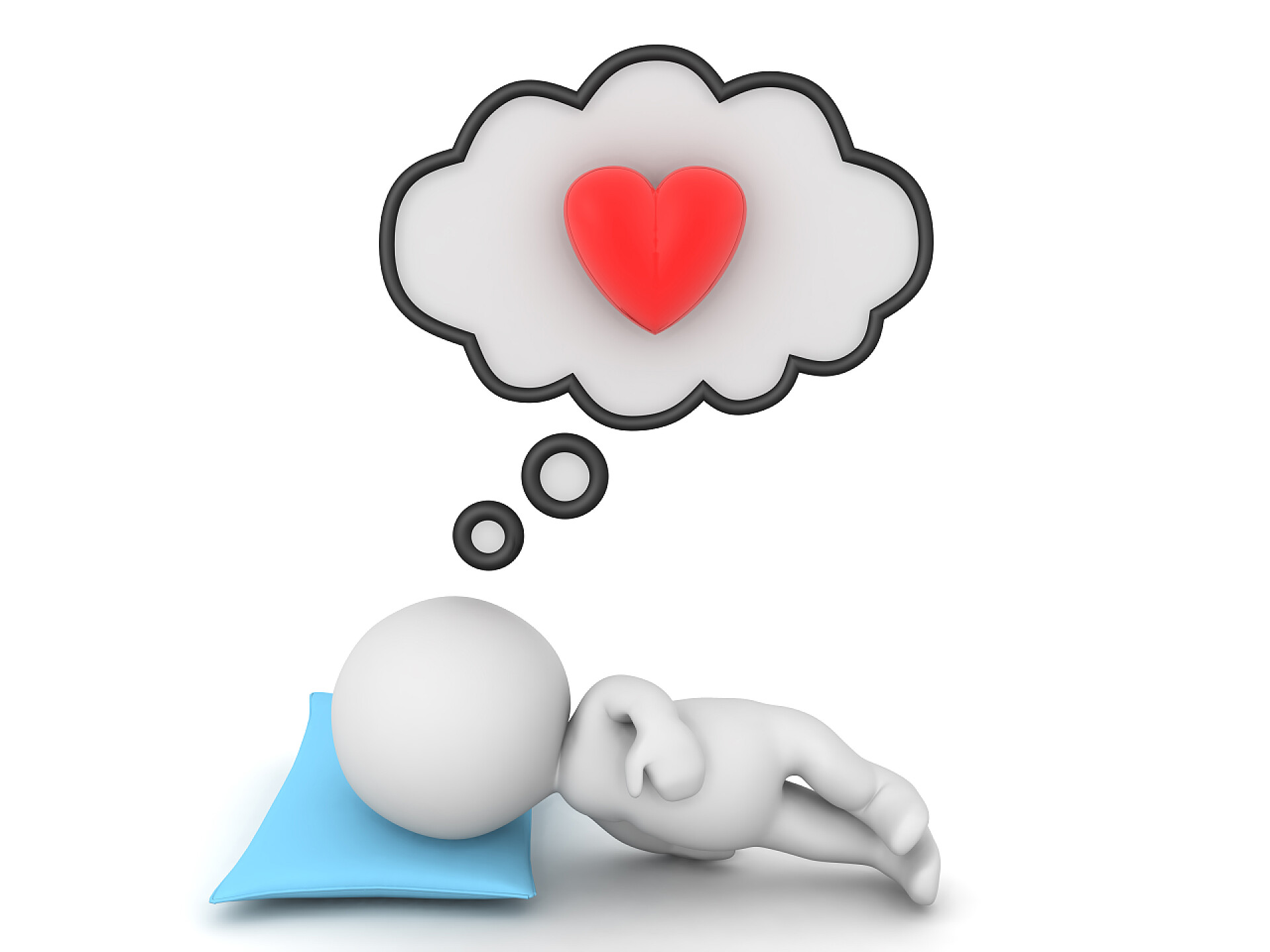 白色背景上3D小人正在做梦3D人物梦想爱情