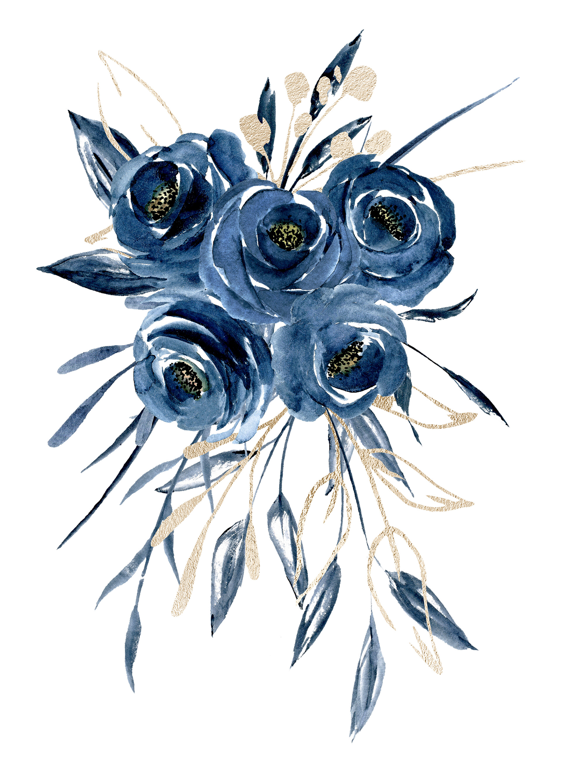 手绘水彩 蓝色的花朵白色底色蓝花水彩画艺术