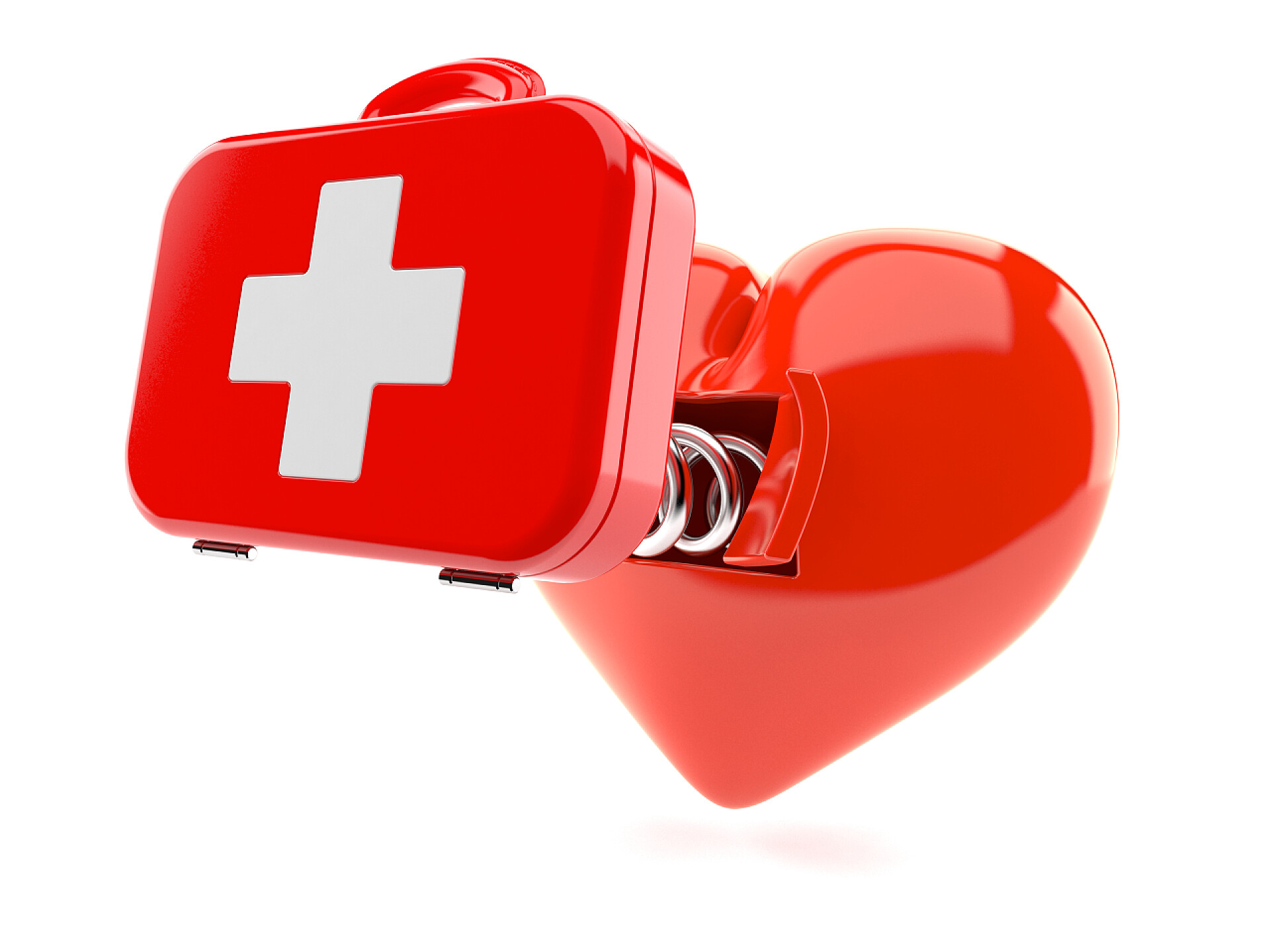 白色背景上的红色爱心急救箱有爱心的急救箱
