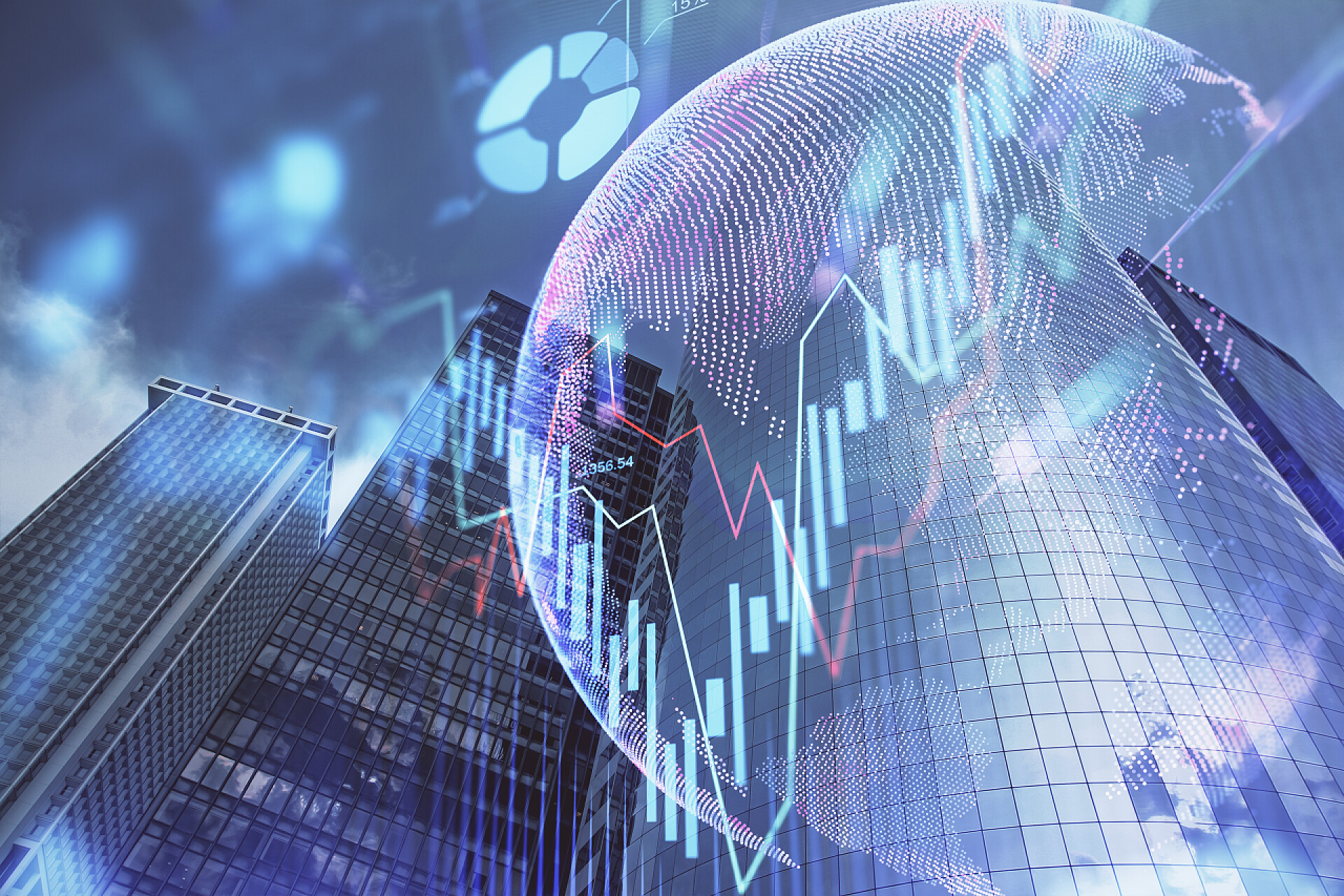 具有摩天大楼壁纸多曝光的城市景观的外汇图表具有摩天大楼壁纸多曝光的城市景观的外汇图表。金融研究概念.