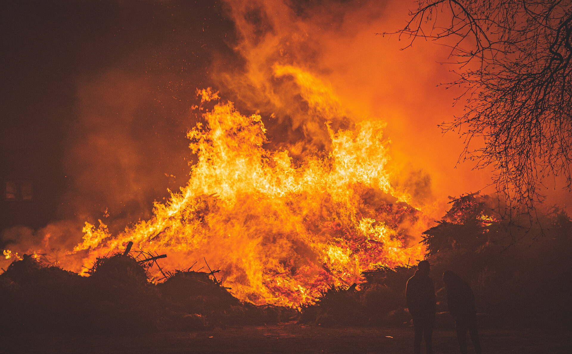 森林大火中的烈焰火光照亮了夜晚森林大火中的烈焰。火焰照亮了夜晚