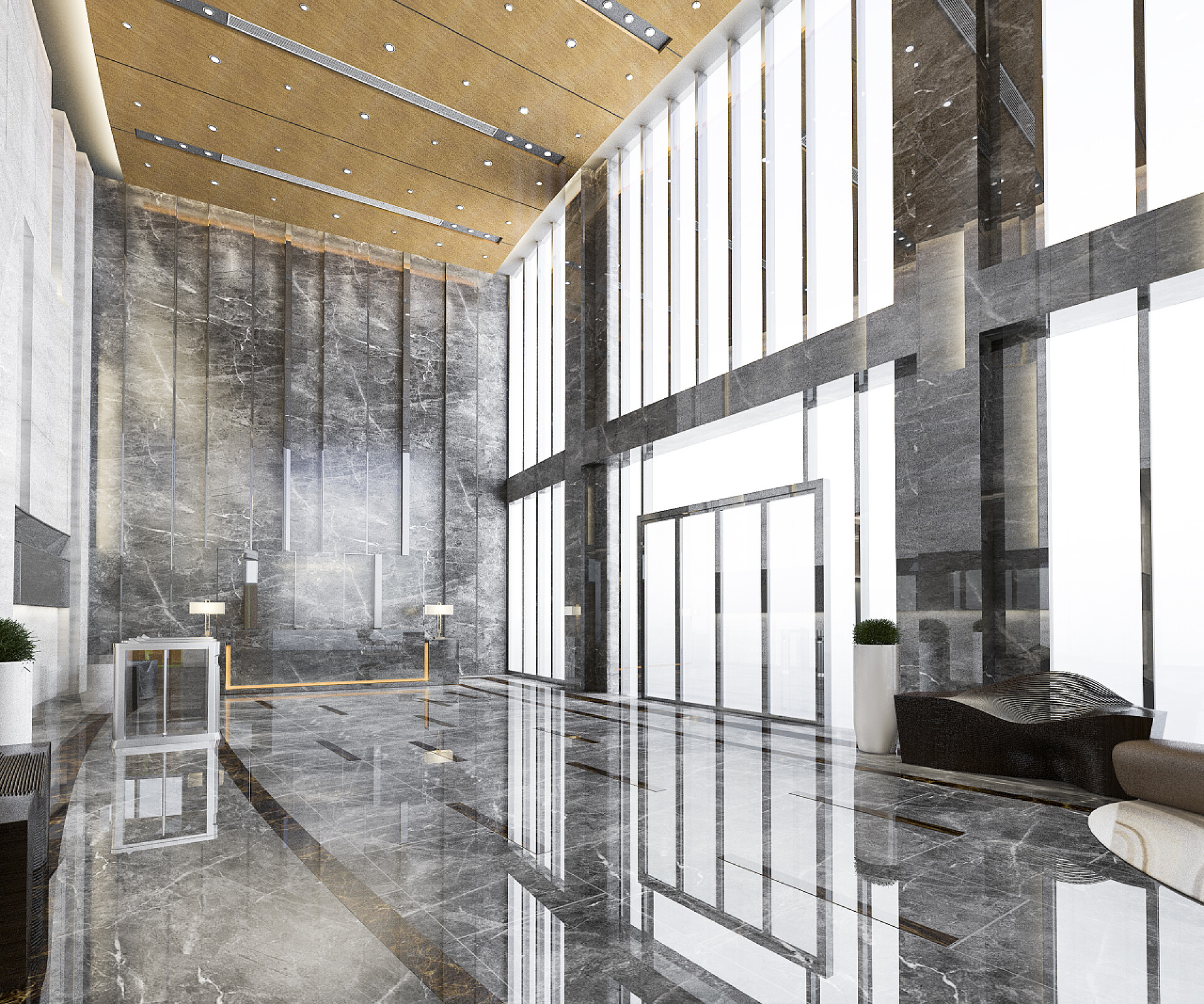 豪华酒店大堂入口内景3D展示豪华酒店大堂入口及客厅餐厅高顶层