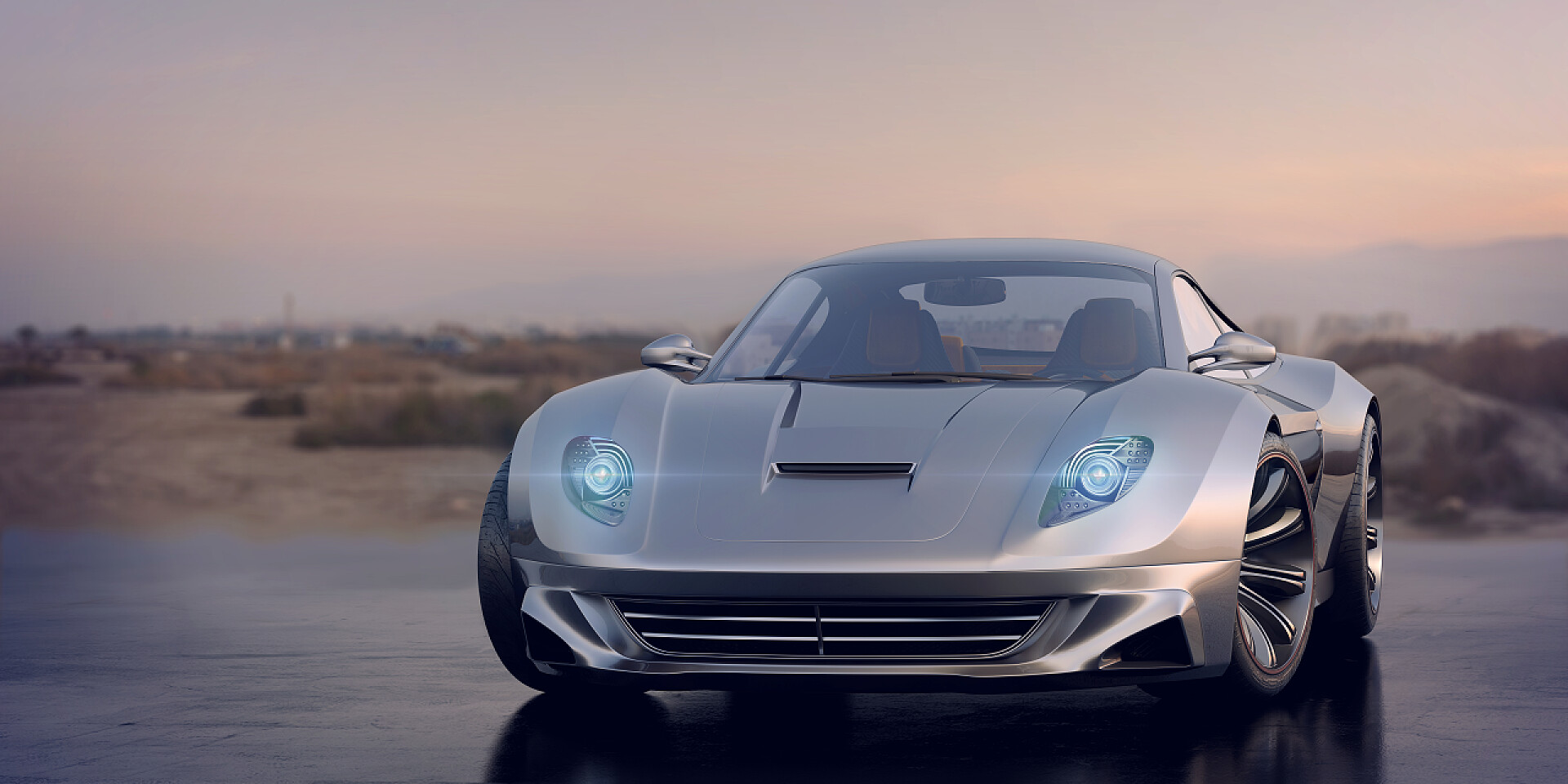 在地面上行驶的跑车无牌通用汽车在工作室环境中的3D渲染