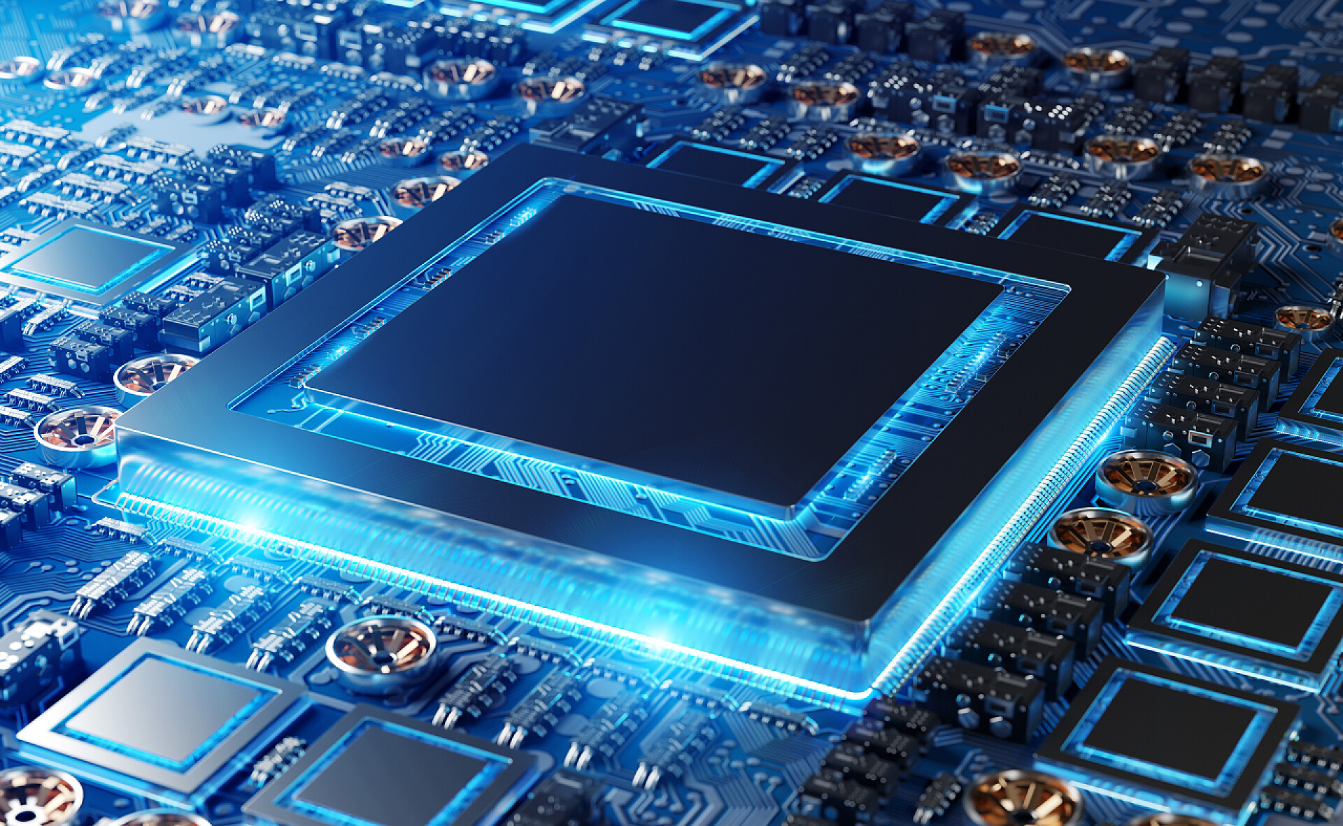 GPU卡特写具有电路、彩灯和细节3D渲染的现代GPU卡的特写