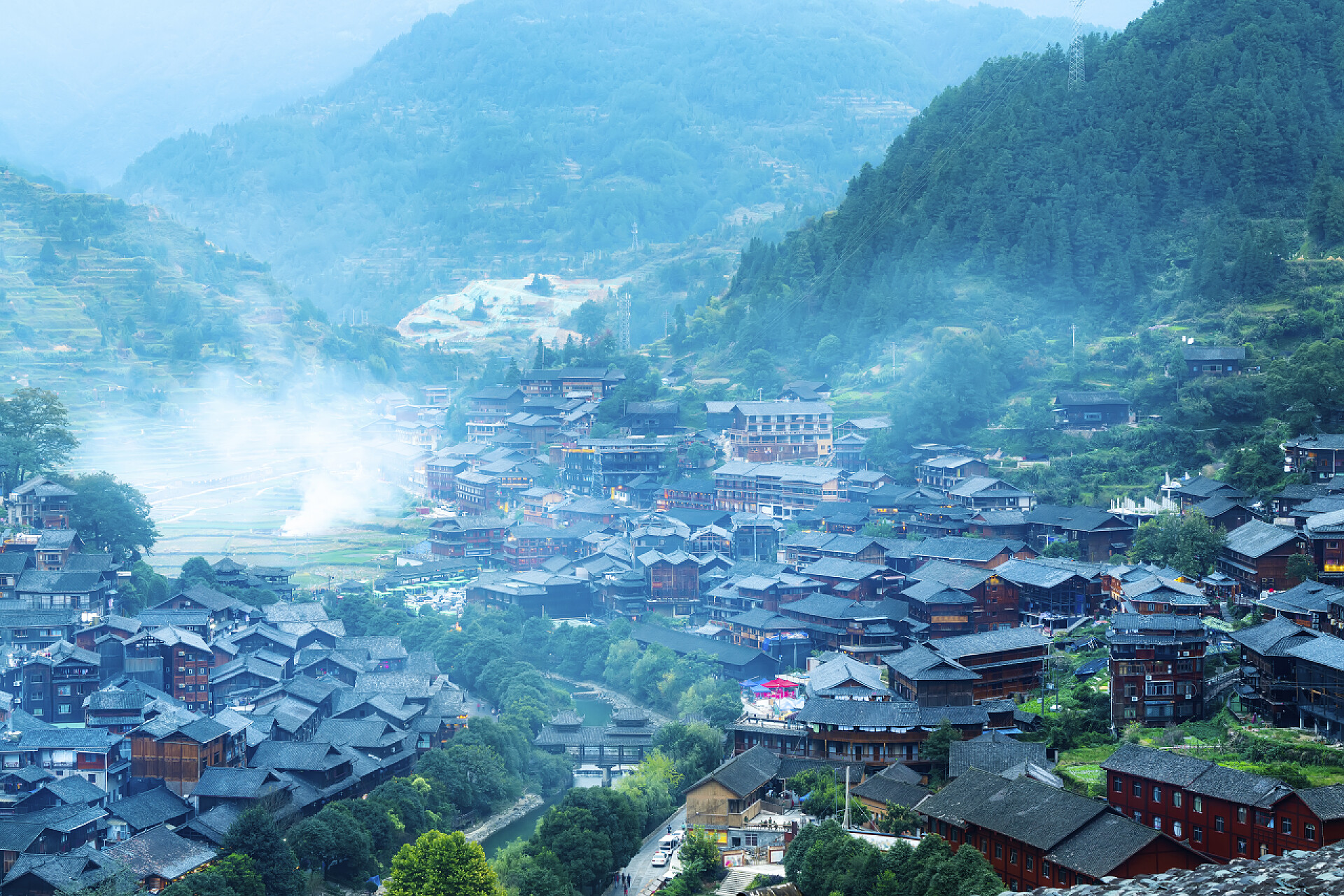 俯拍贵州苗村景观贵州苗村