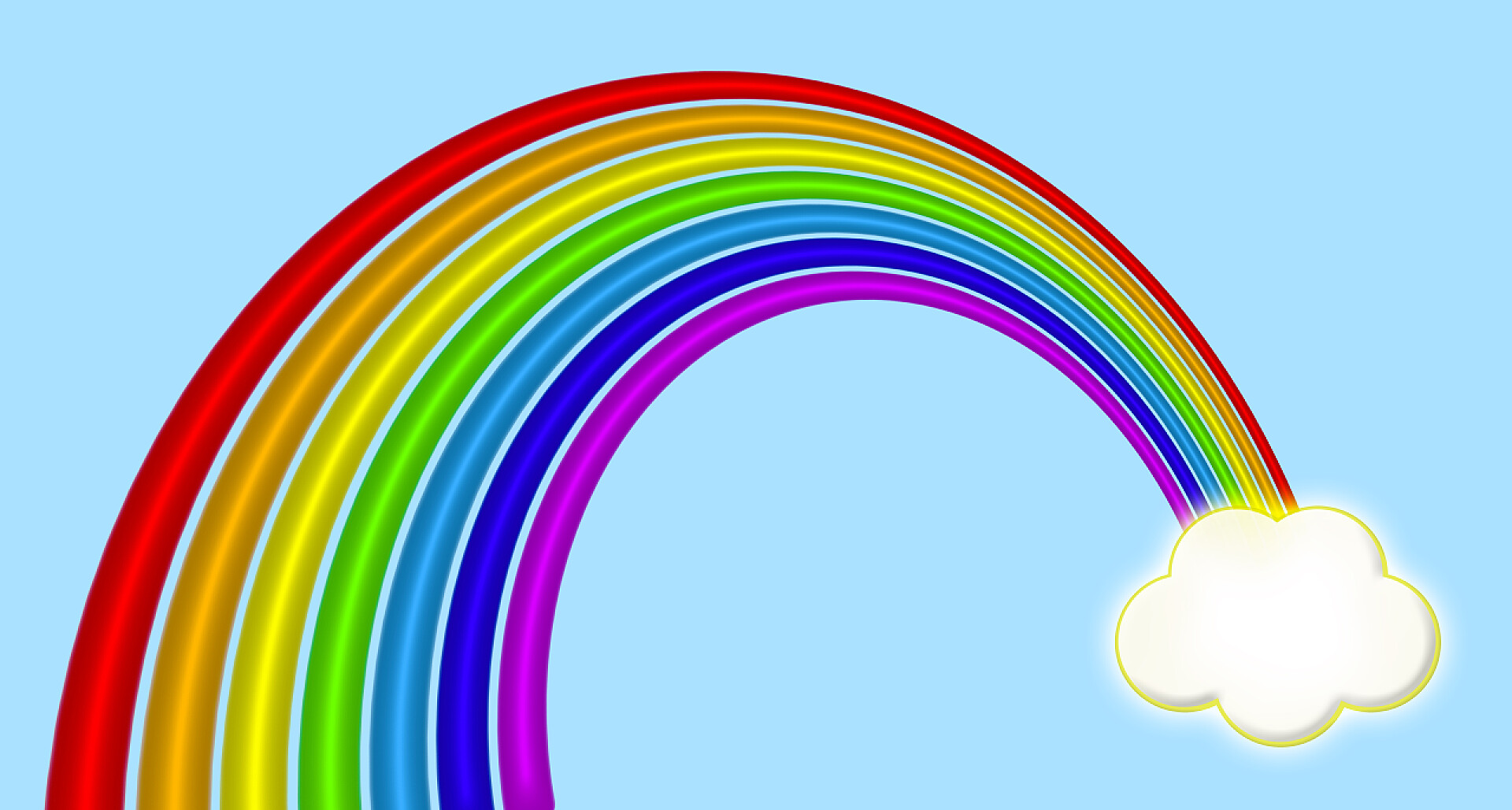 蓝色背景上的彩虹一个充满活力的彩虹图案在蓝天背景的遥远云彩中结束.