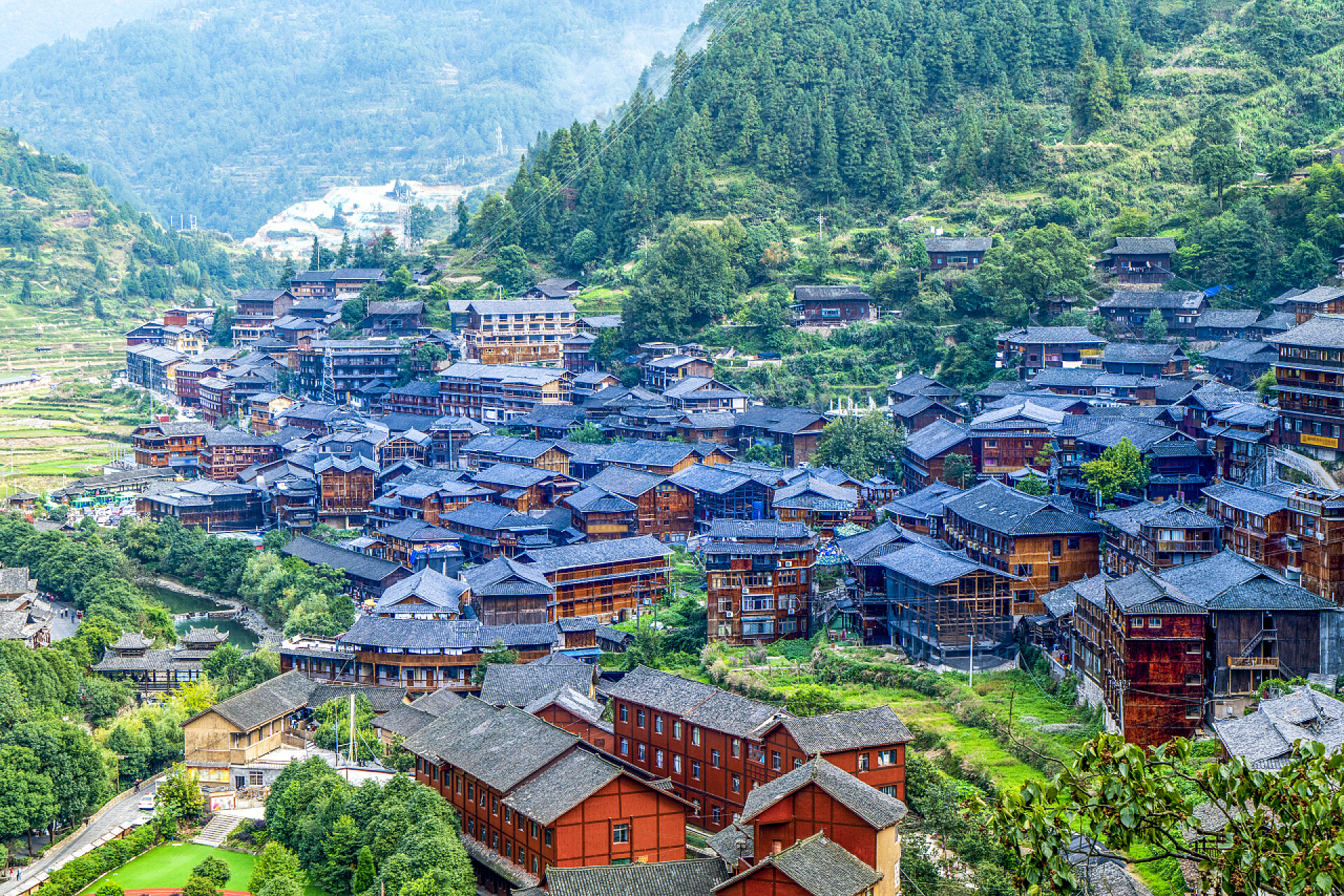 俯拍贵州苗村景观贵州苗村