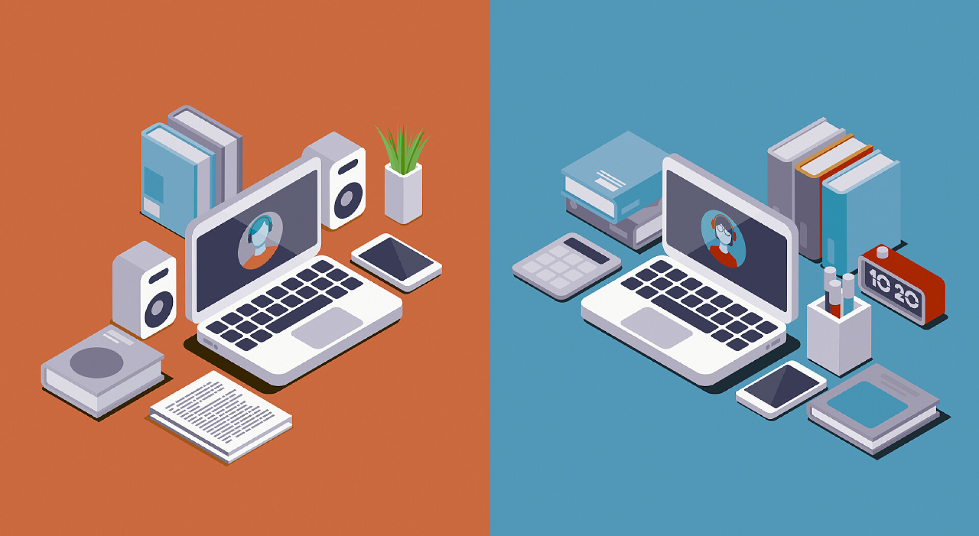 男女学生线上连线学习三维插图女学生和男学生在线联系、电子学习概念、三维插图