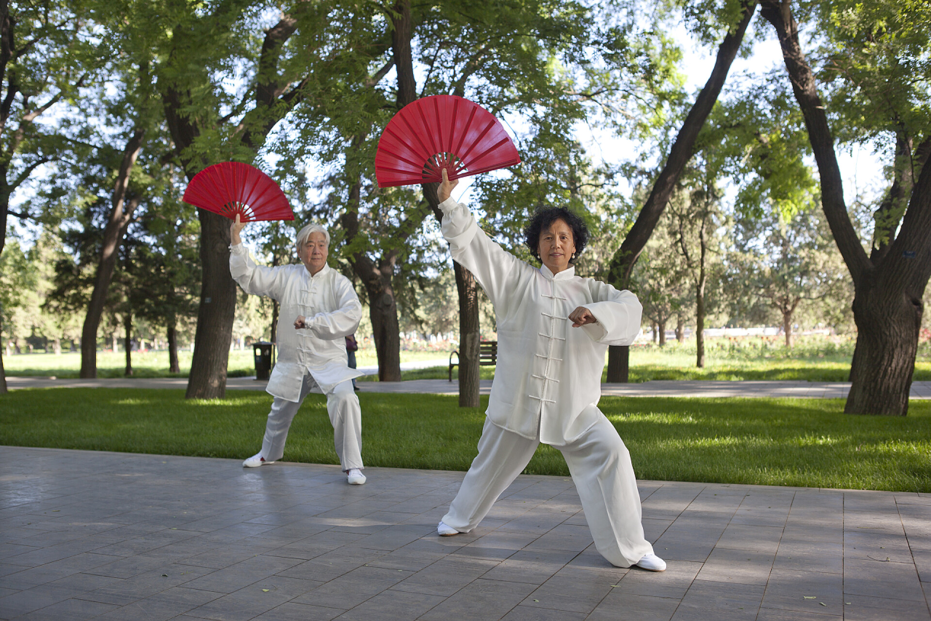 两个老人在公园打太极拳两个老人在公园玩太极拳