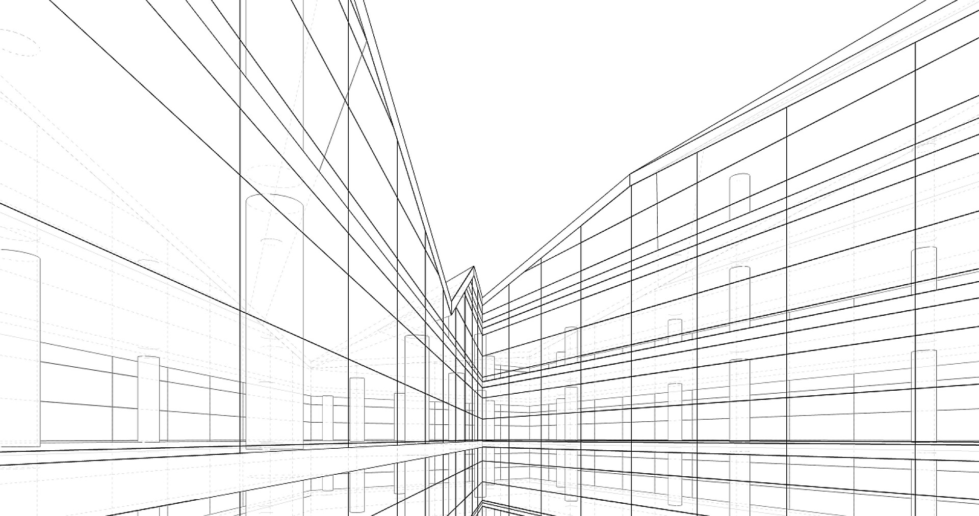白色背景墙用铅笔画的草图建筑墙纸设计,数字概念背景