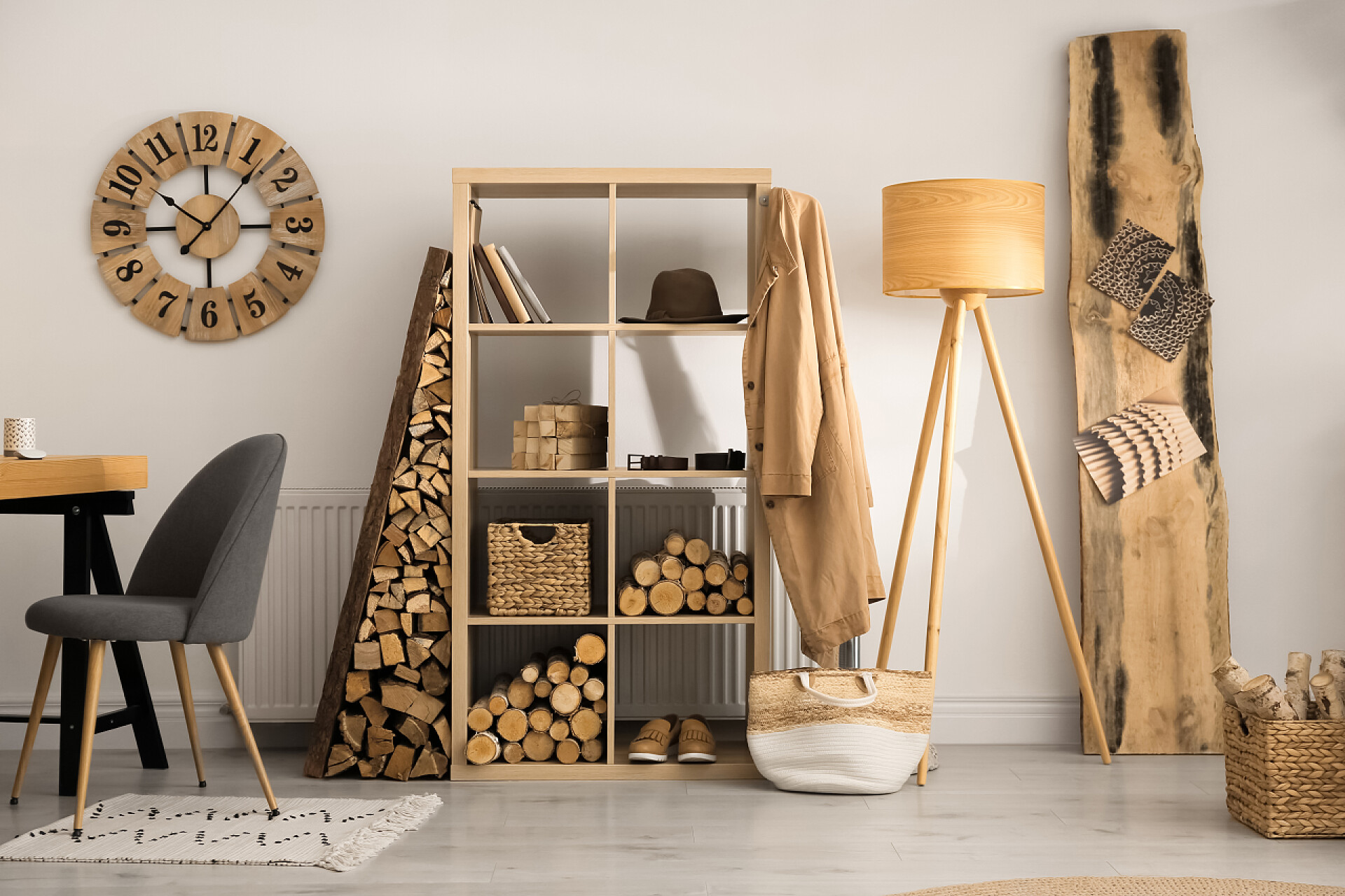 以木材为主题的家具以木柴为装饰元素的格式化室内装饰