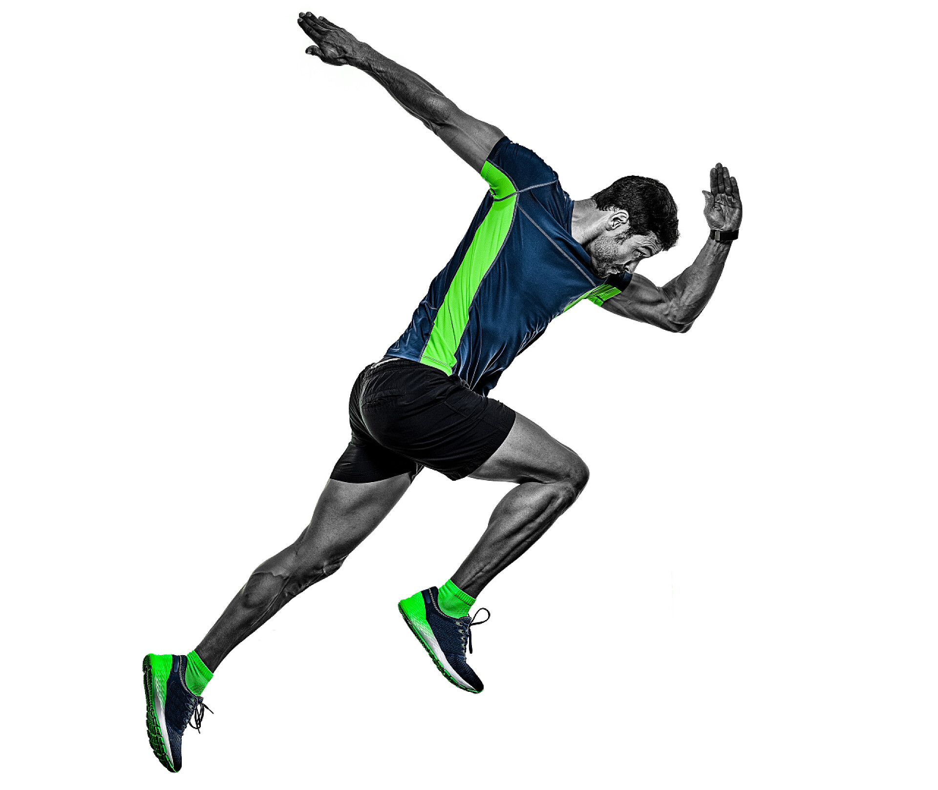 白色背景墙奔跑的男人成熟的男子跑步运动员慢跑者孤立的白色背景