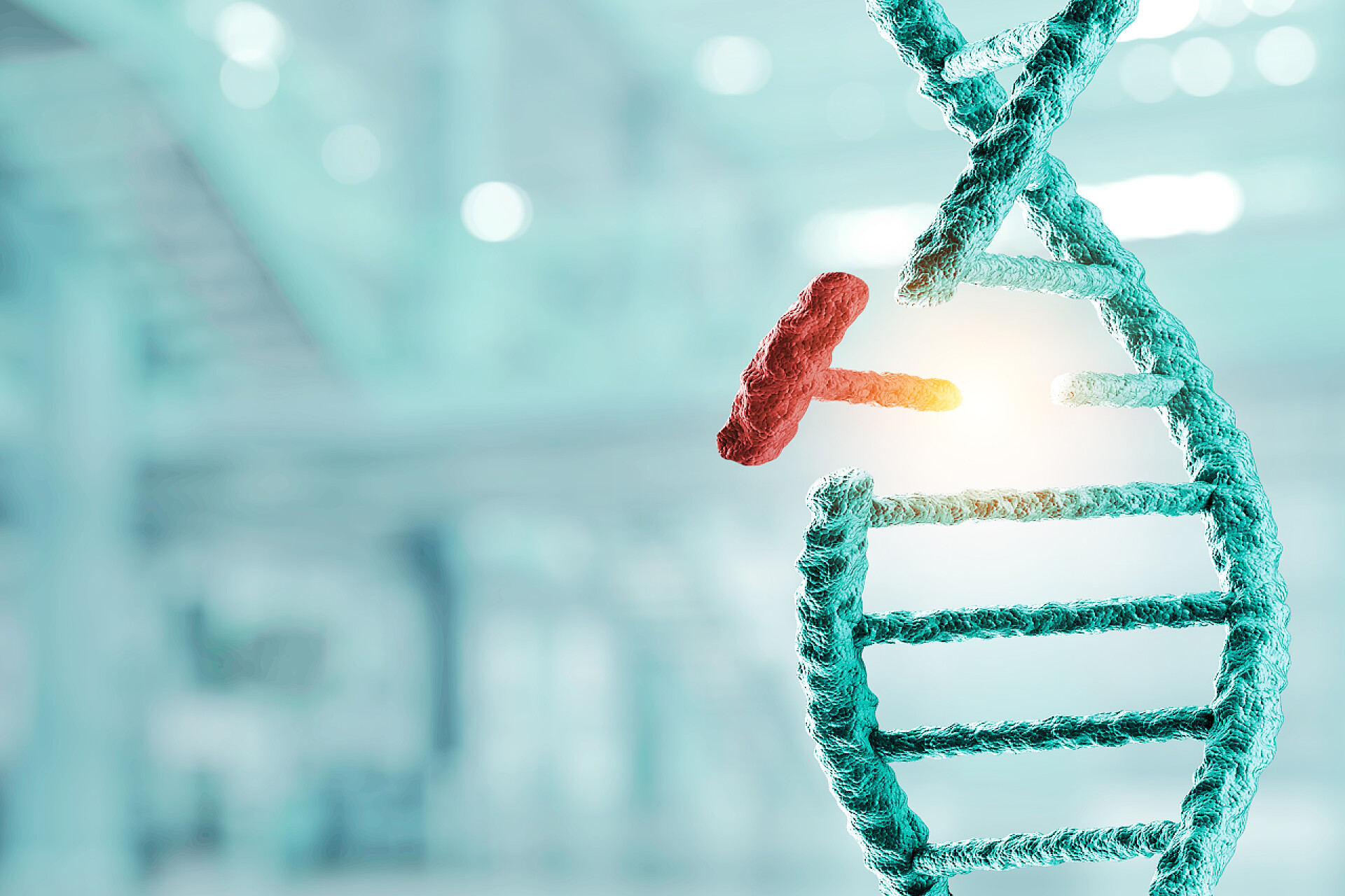 绿色背景前的绿色基因链科学和医学中的创新DNA技术