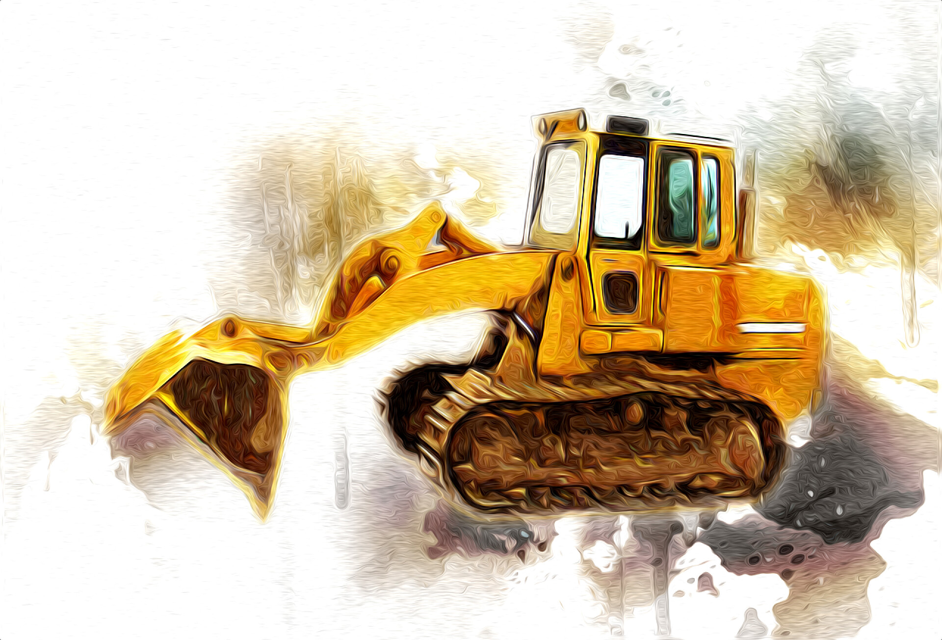 白色背景前的挖掘机推土机图解彩色艺术磨擦画年份