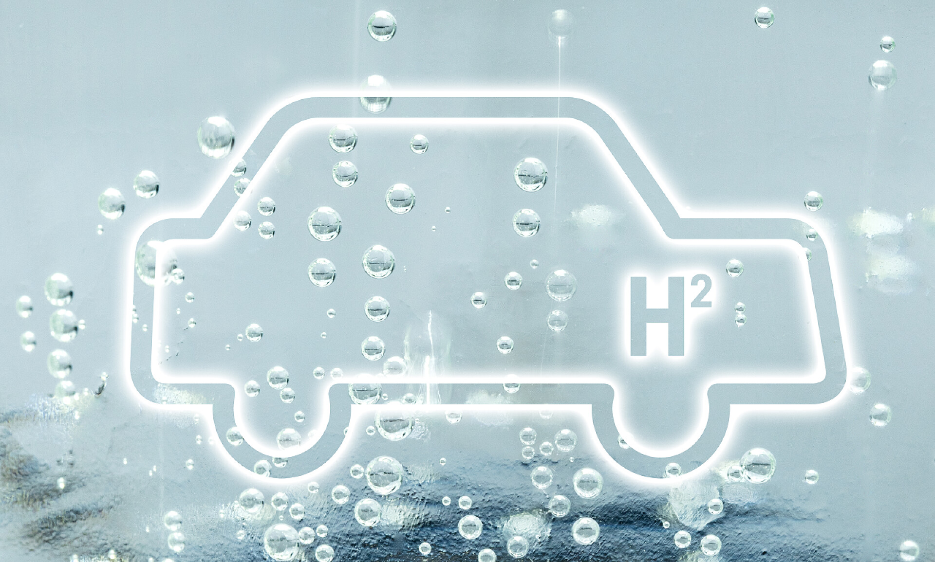 白色背景墙全自动的H2氢气车带有自动和H2可视化的氢汽车概念.