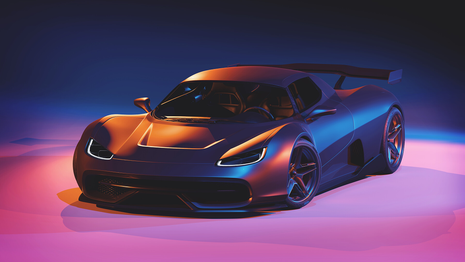 粉色地上的跑车无品牌通用概念车的三维渲染