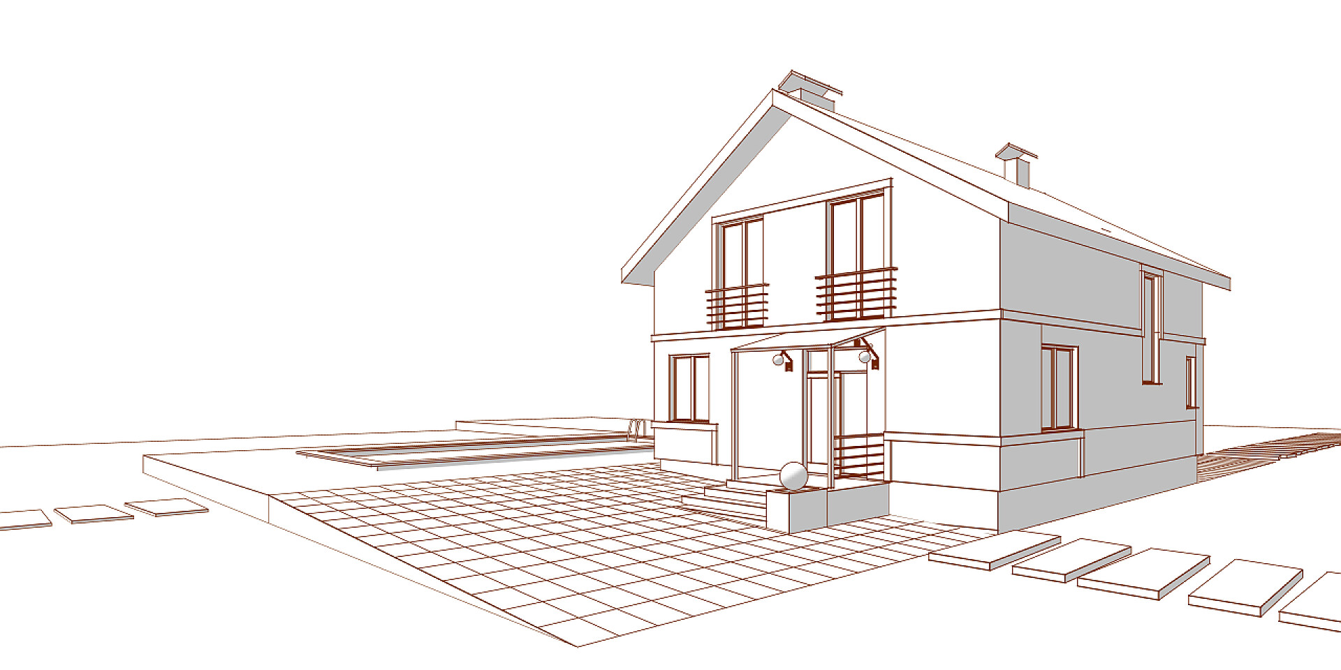 白色背景墙3d渲染的房子小型建筑传统房屋3D渲染