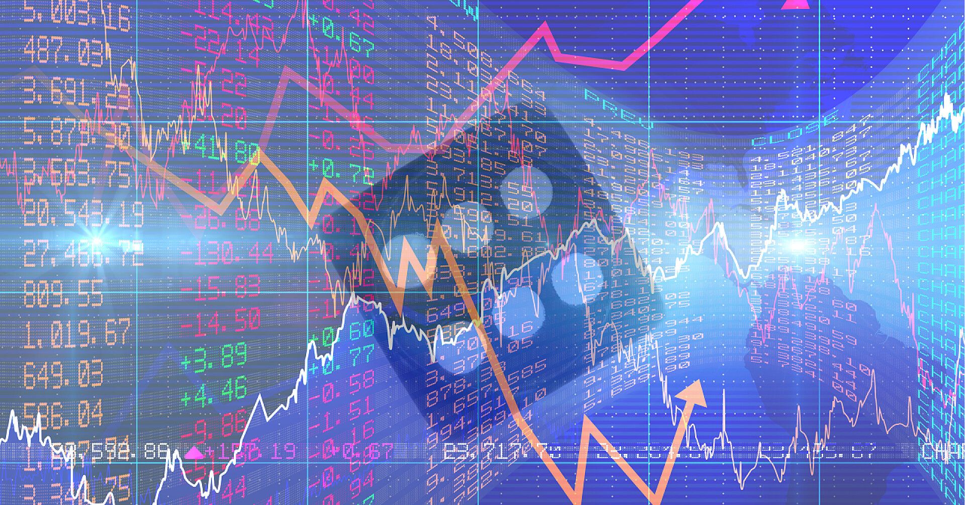 蓝色背景下的金融经济的数据与蓝色背景、金融和经济概念相对照的财务数据和图表.数字生成的图像.