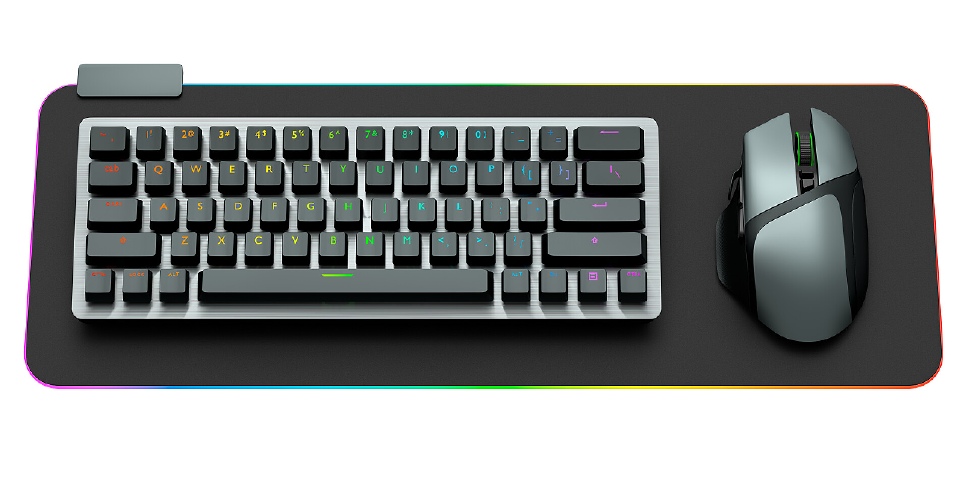 黑色桌子上的黑色键盘和鼠标专业键盘上的计算机键盘和鼠标，白色背景隔离.