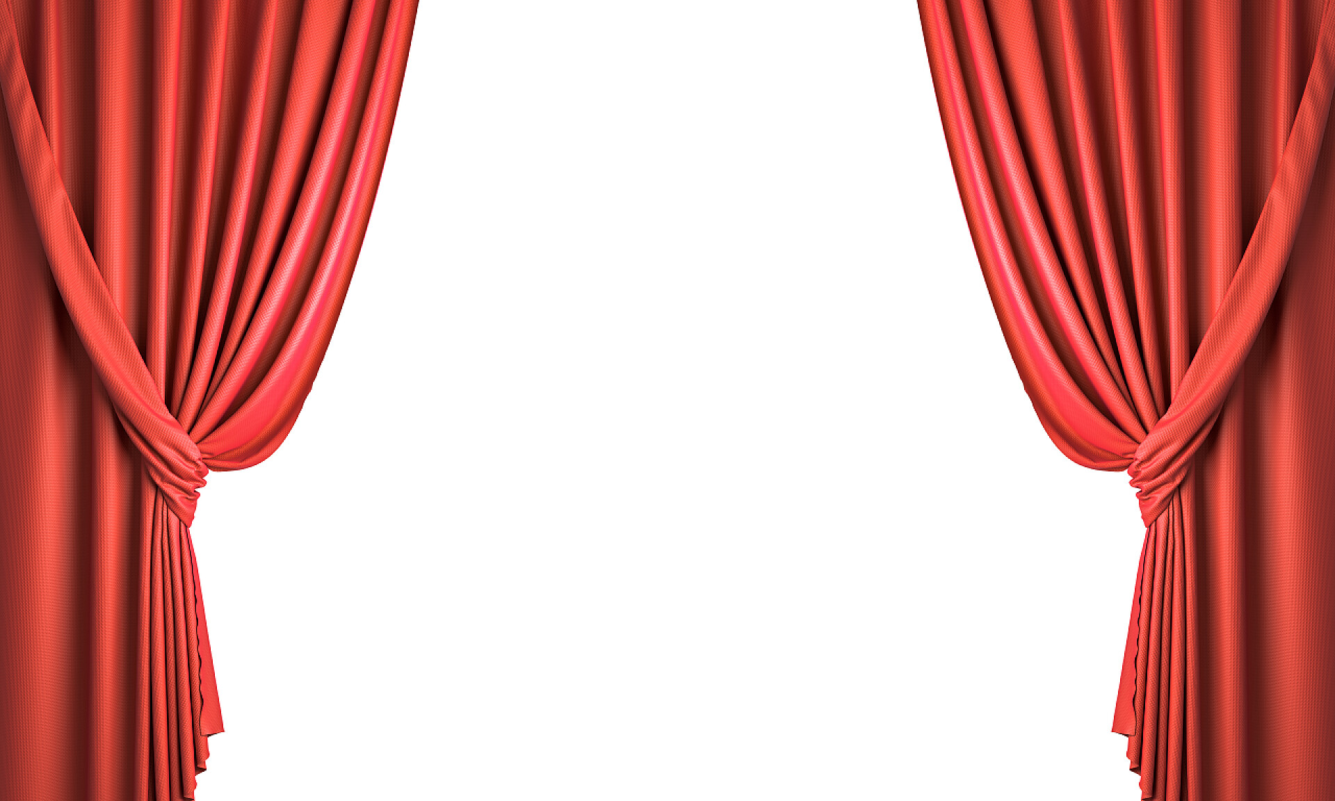 白色背景墙的红色帷幕红色窗帘系带。被白色隔离。3D渲染