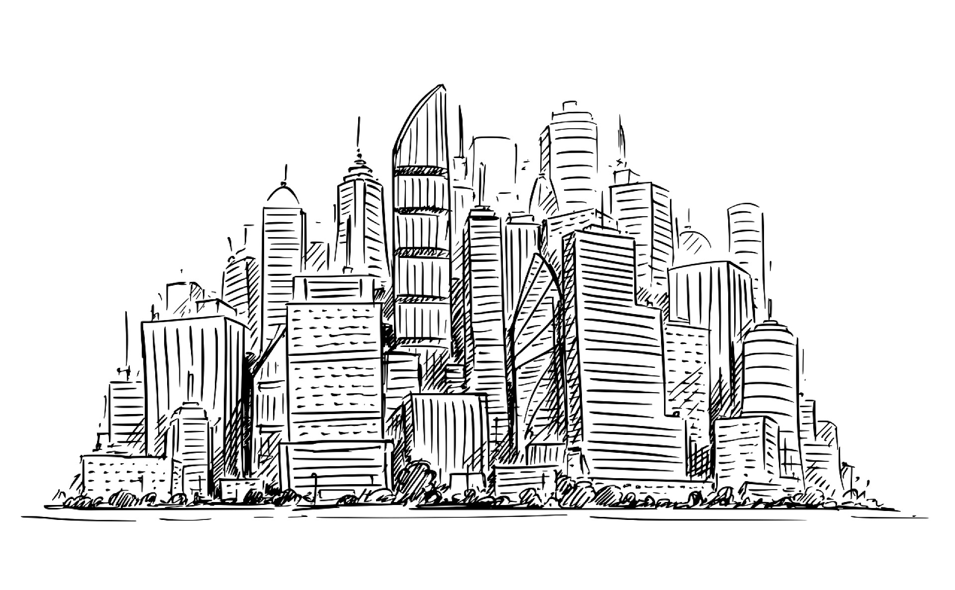 白色背景墙用线画出的房子