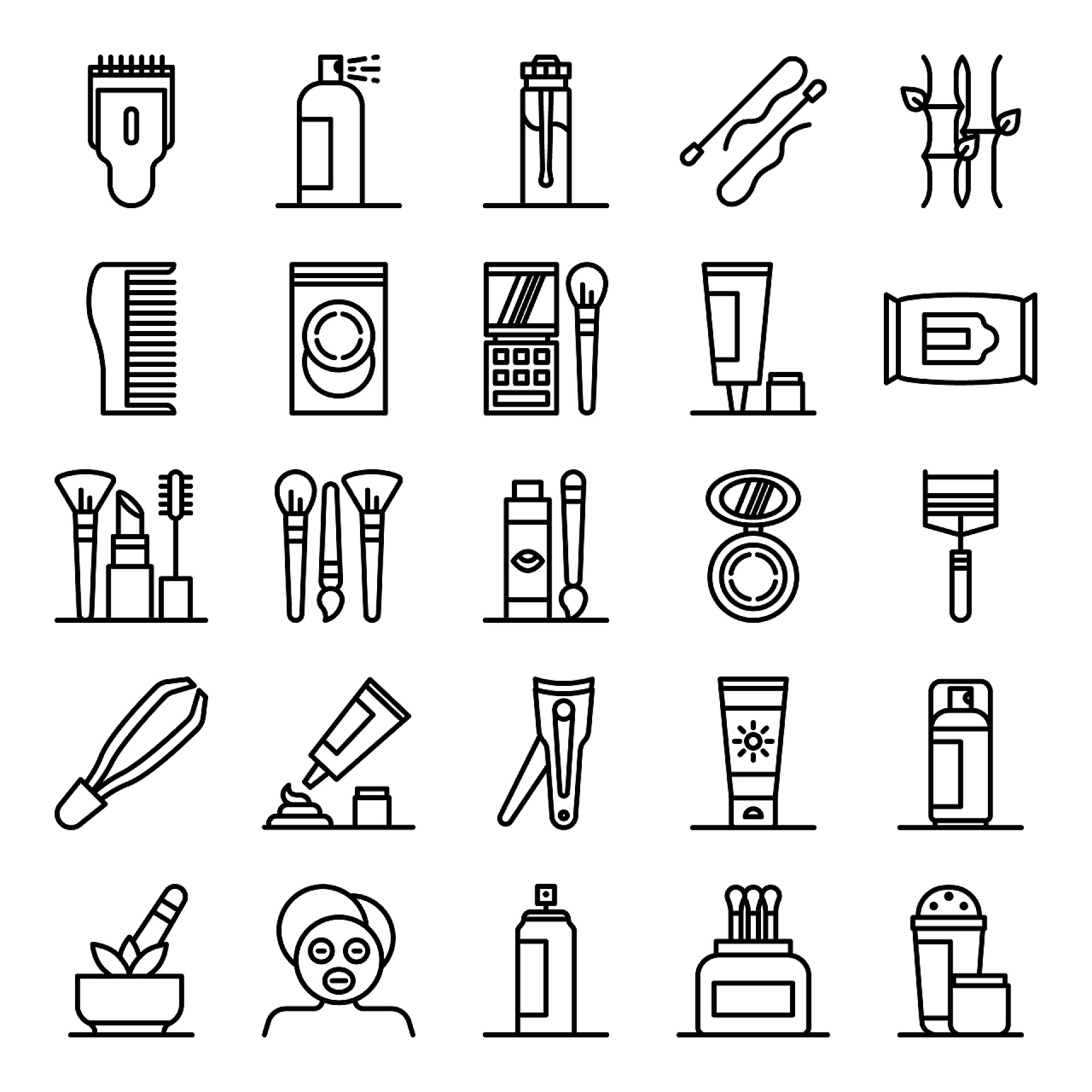 白色背景上的各种各样女性的化妆工具