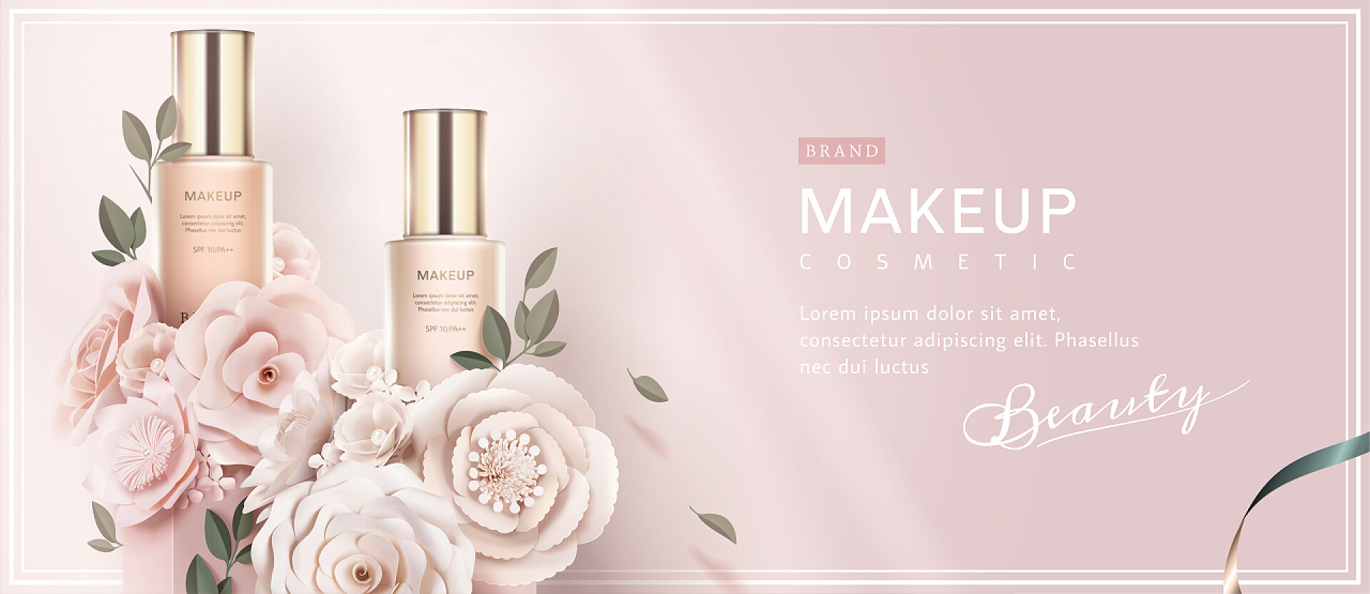 粉色背景前的两瓶贵妇精华