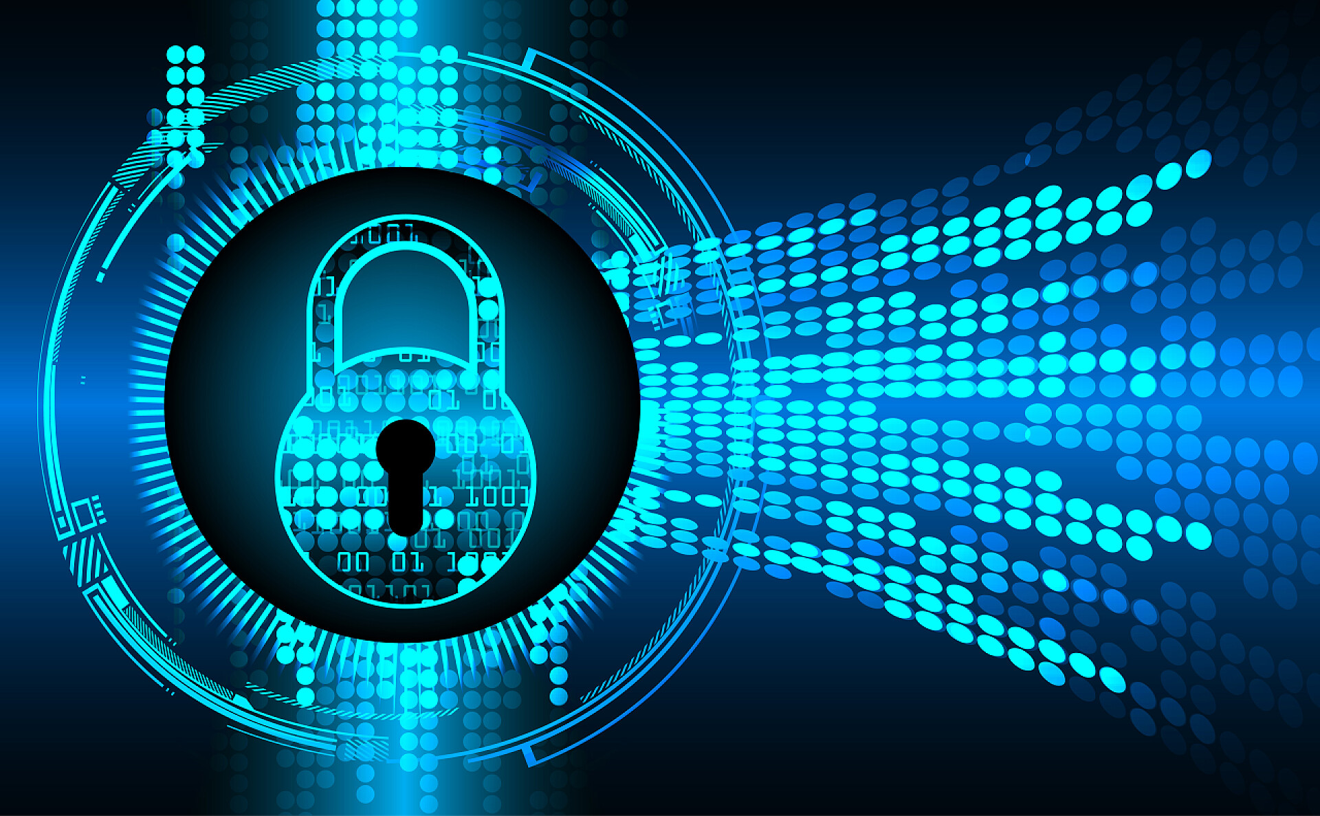 蓝色背景下的绿色锁头和信息输出