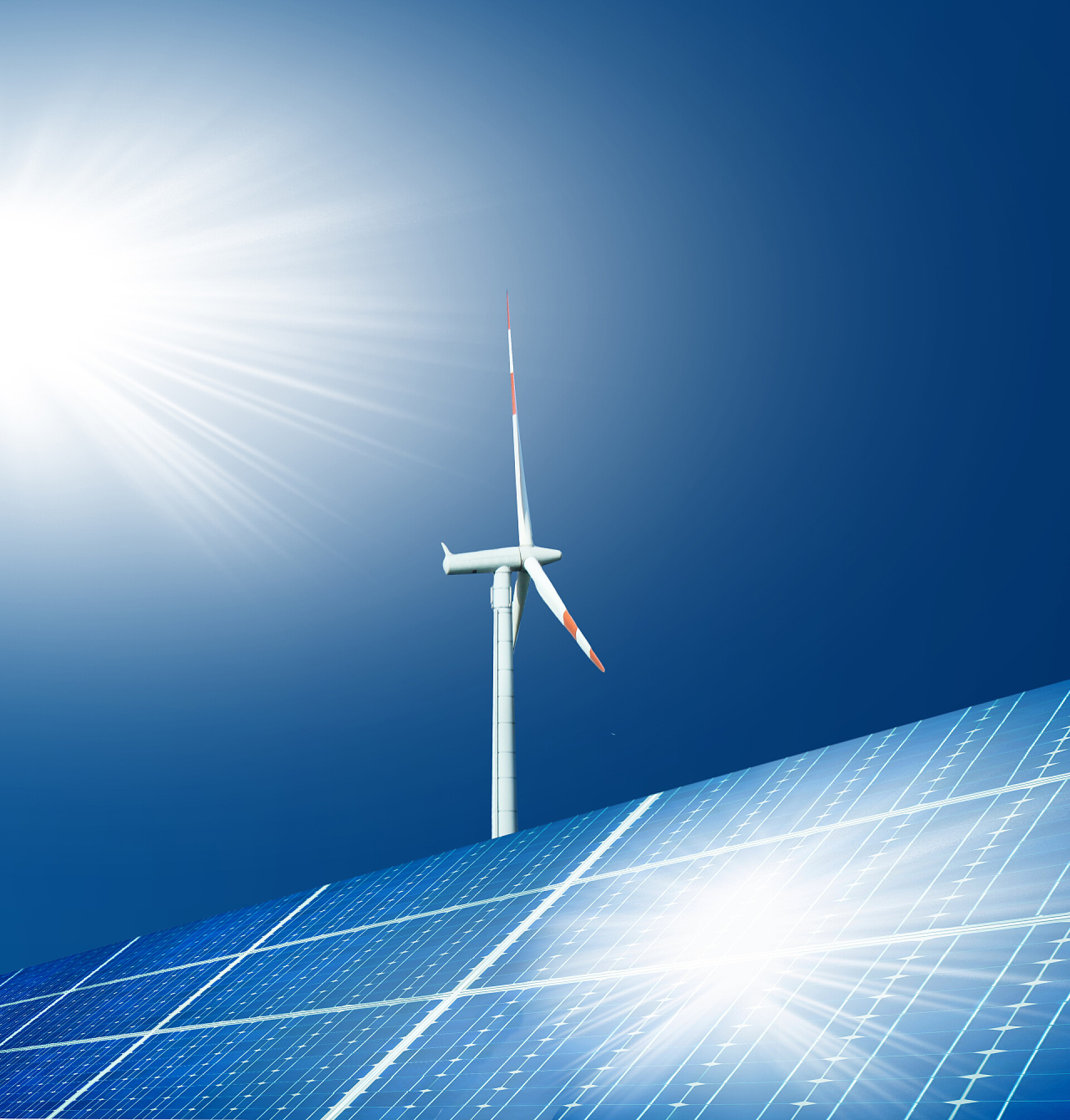 蓝天下的风电和太阳能新能源光伏