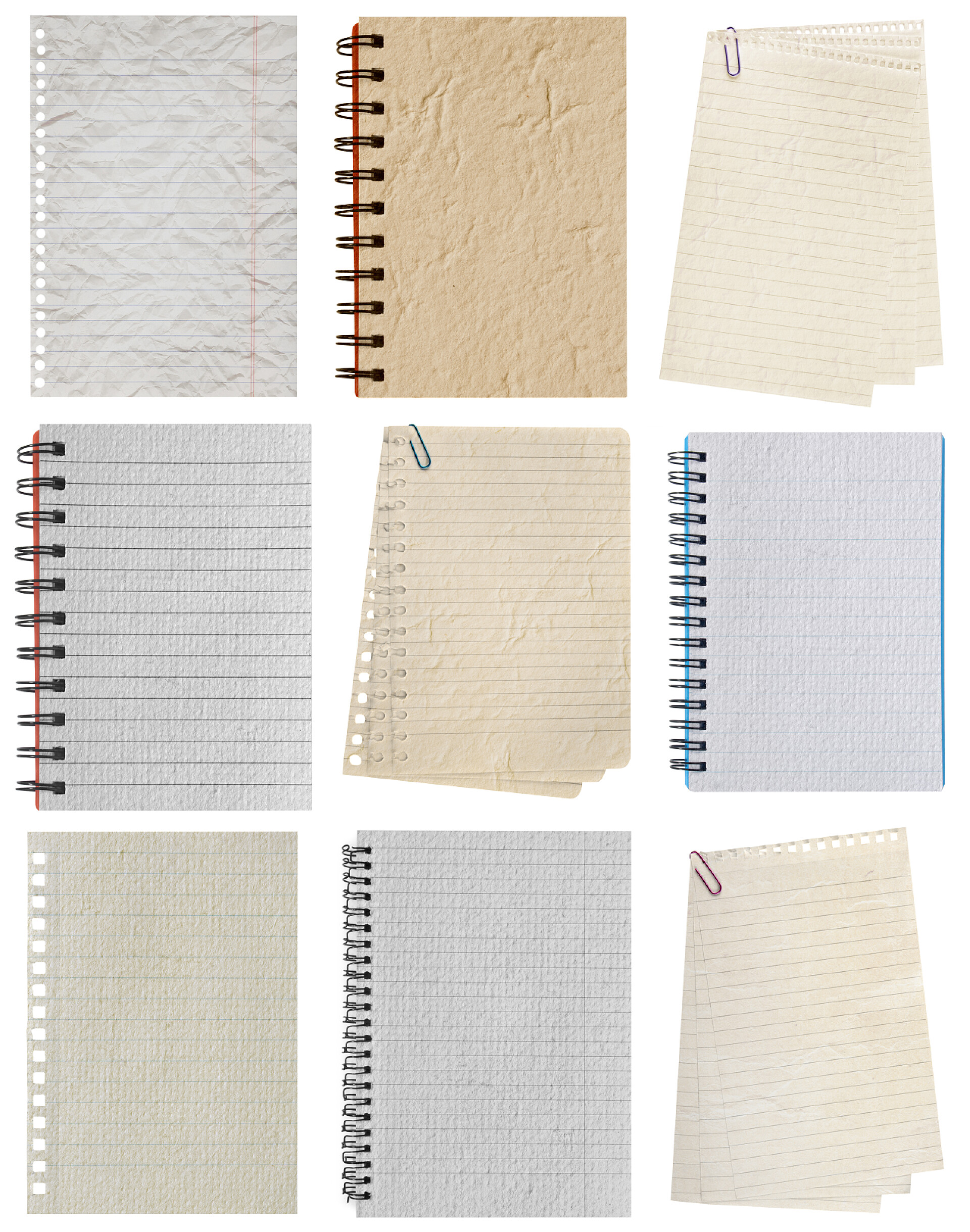 从各种笔记本上撕下的页面