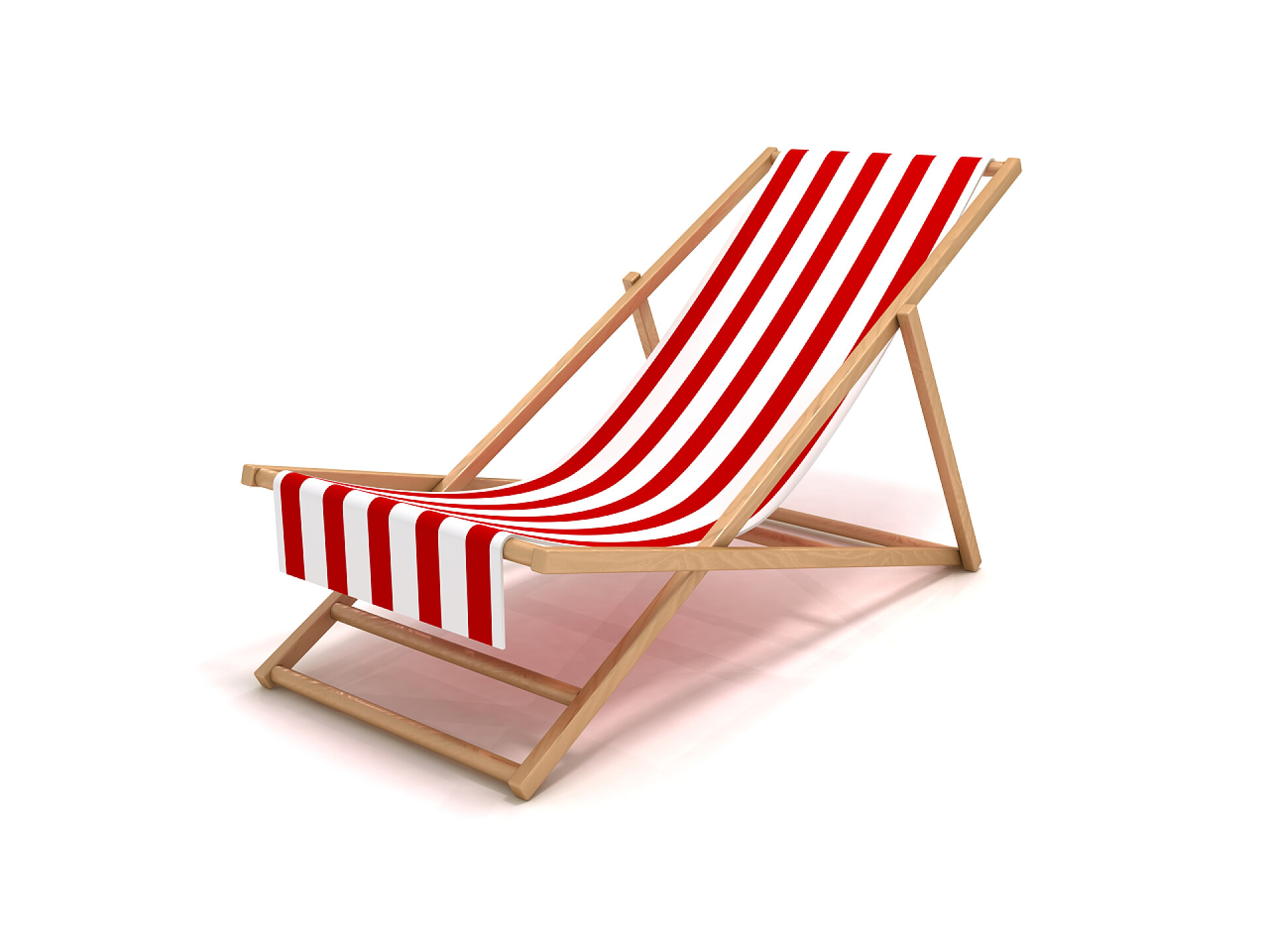 白色背景上的红色条纹躺椅