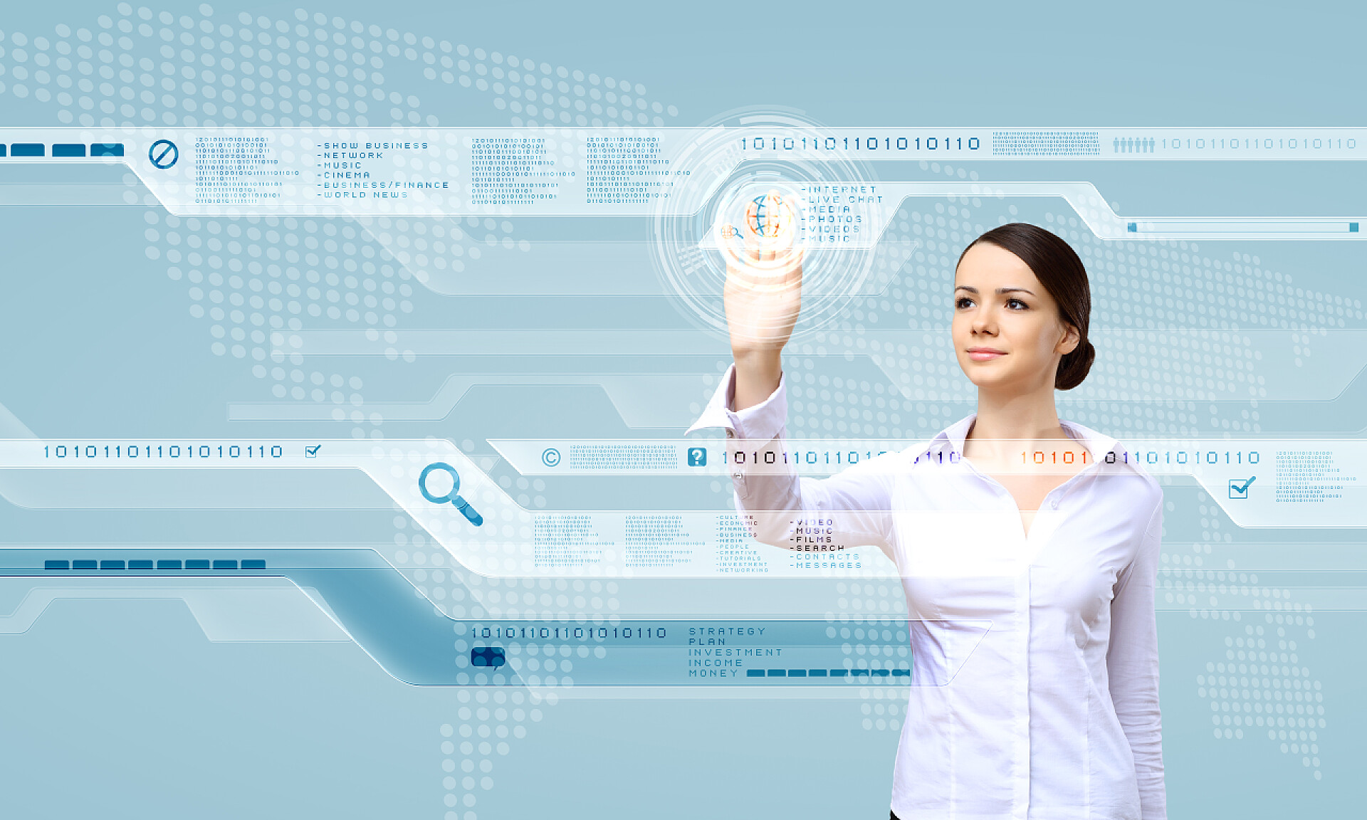 商务一个商务人员正在操纵电子数字触摸屏