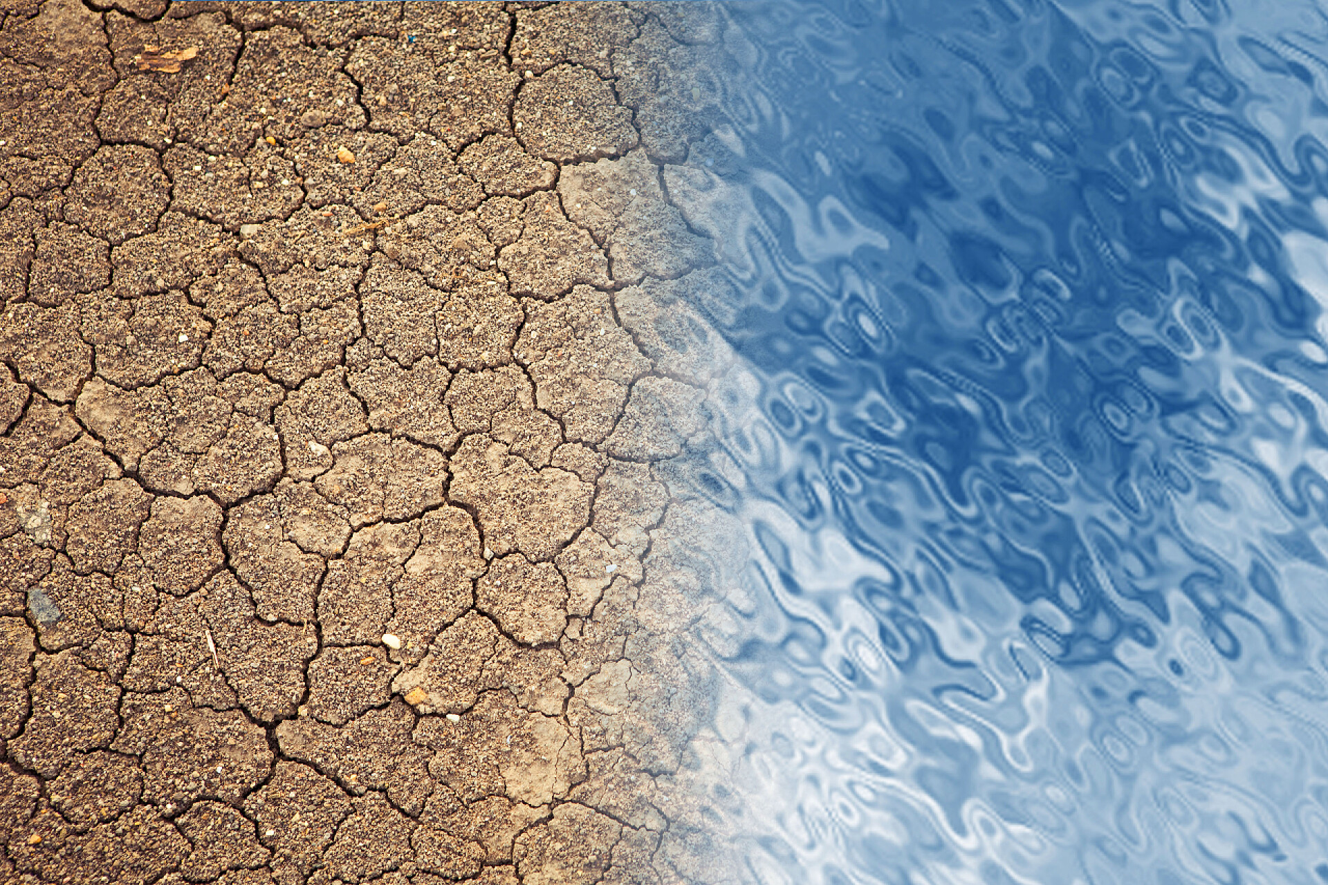 自然风光风景干燥开裂的土地和水分隔开