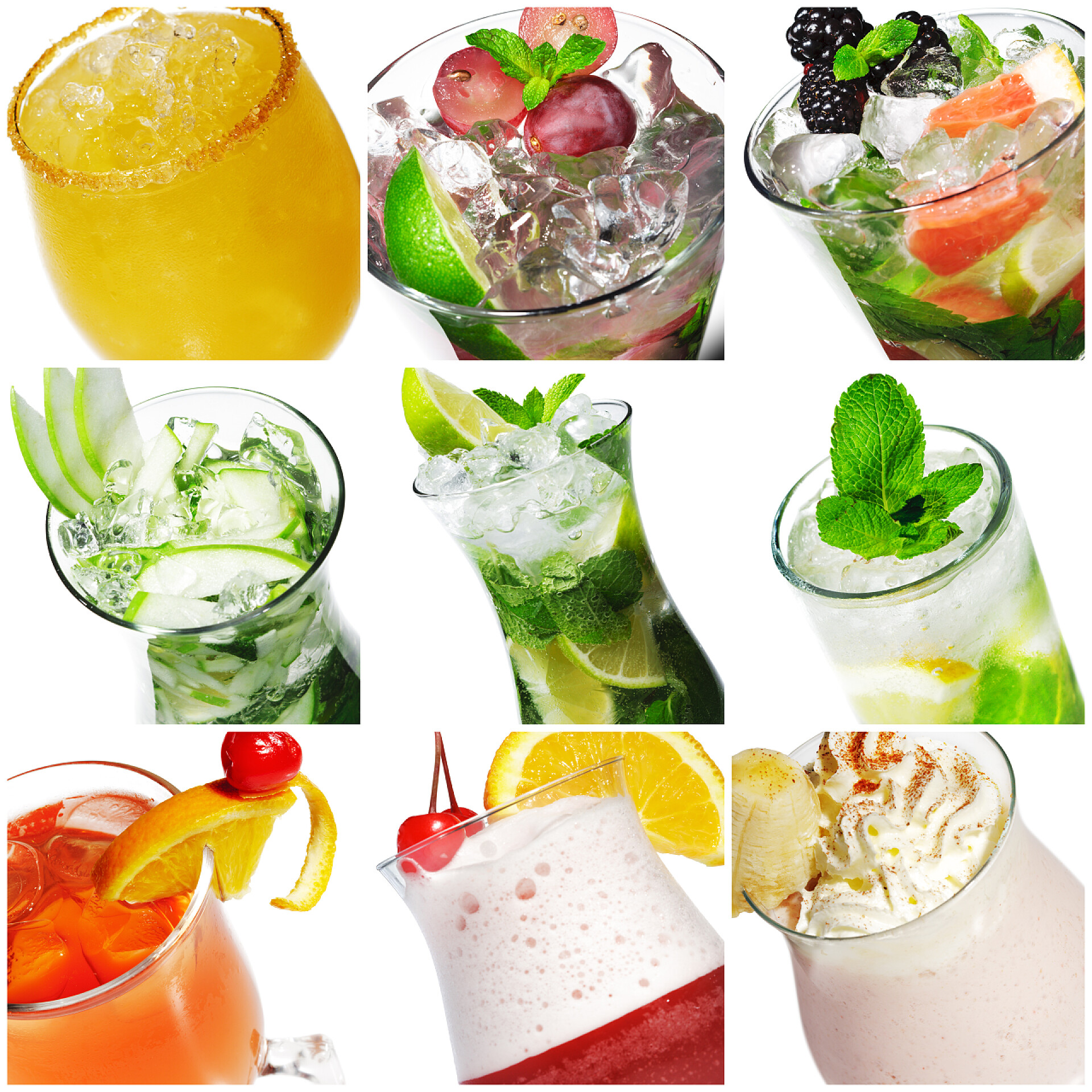 饮品装在不同杯子里的夏季饮品