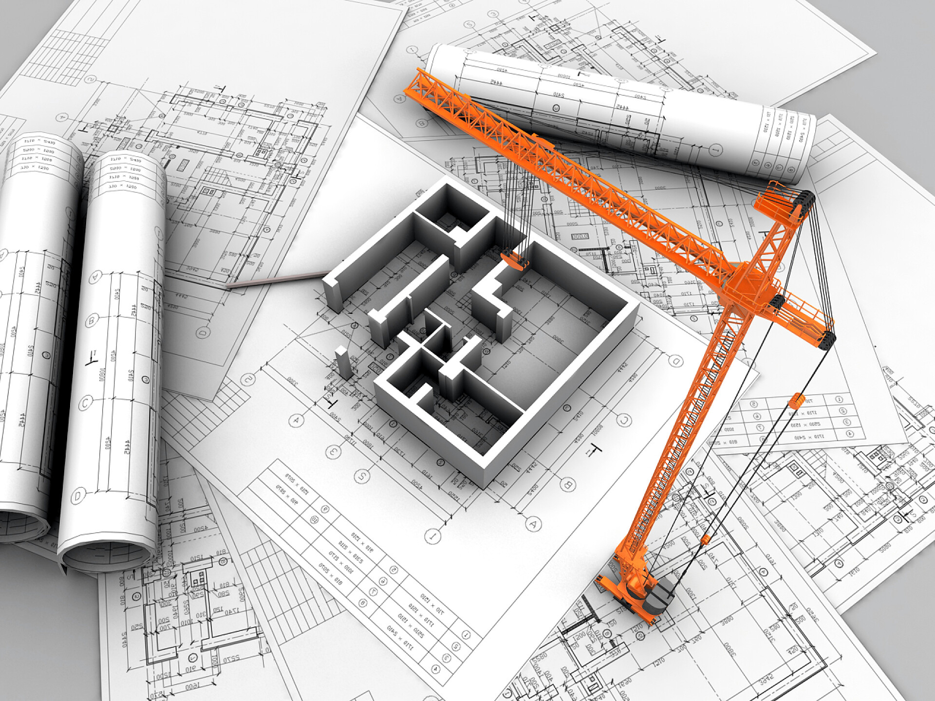 建筑图纸上的房子模型