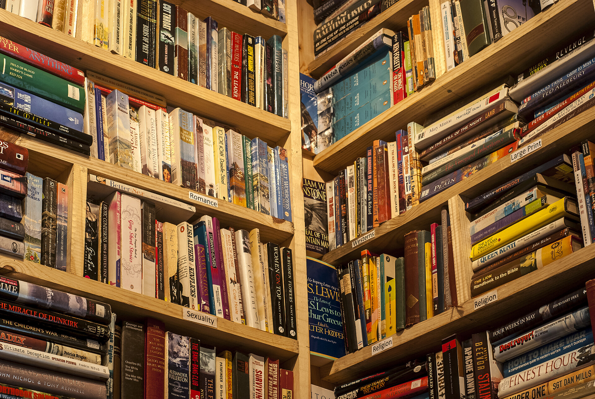 二手书店货架上摆满了书