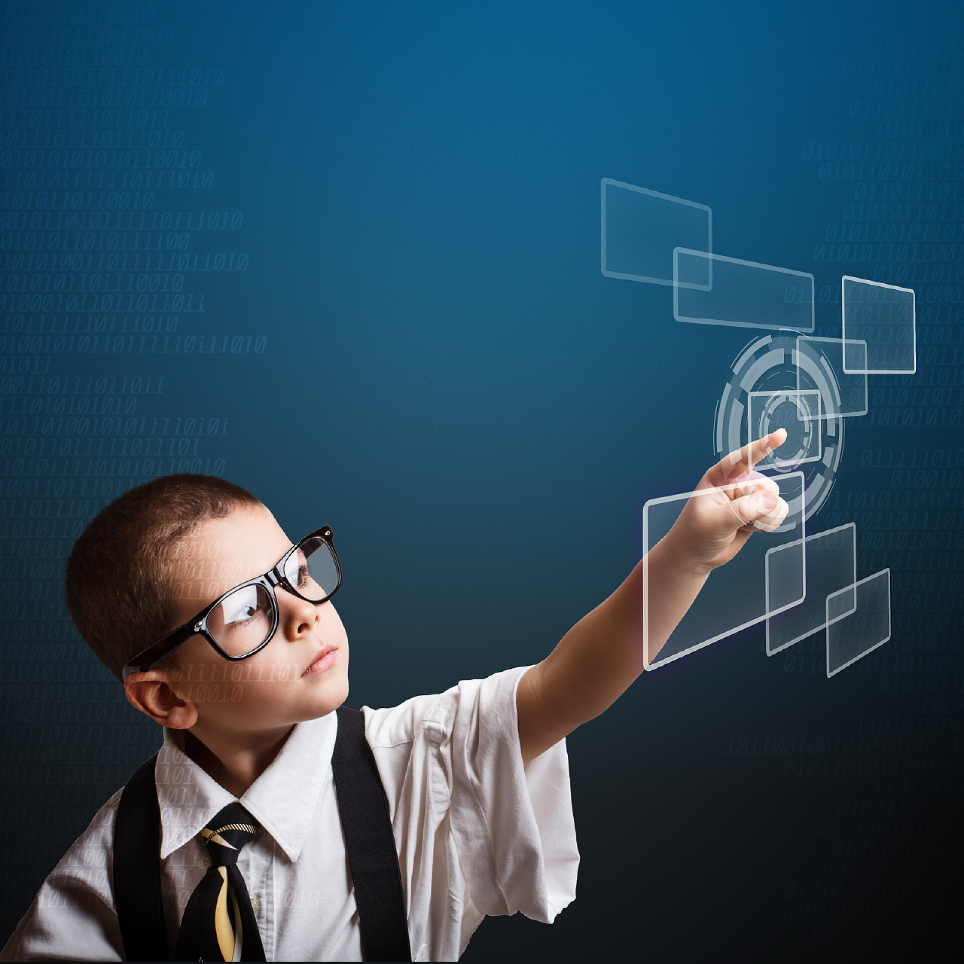 科技男孩按下数字按钮