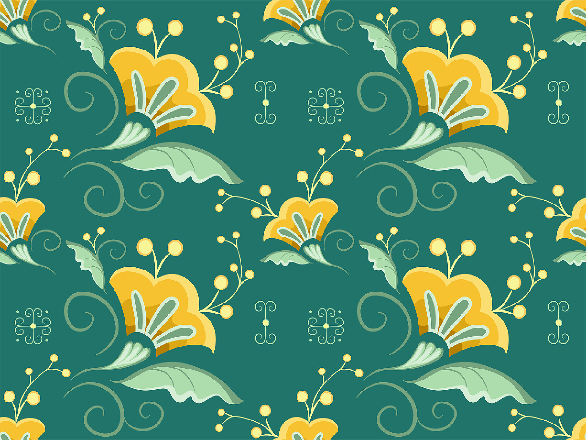 无缝图绿色背景上的花纹装饰无缝花纹的图解