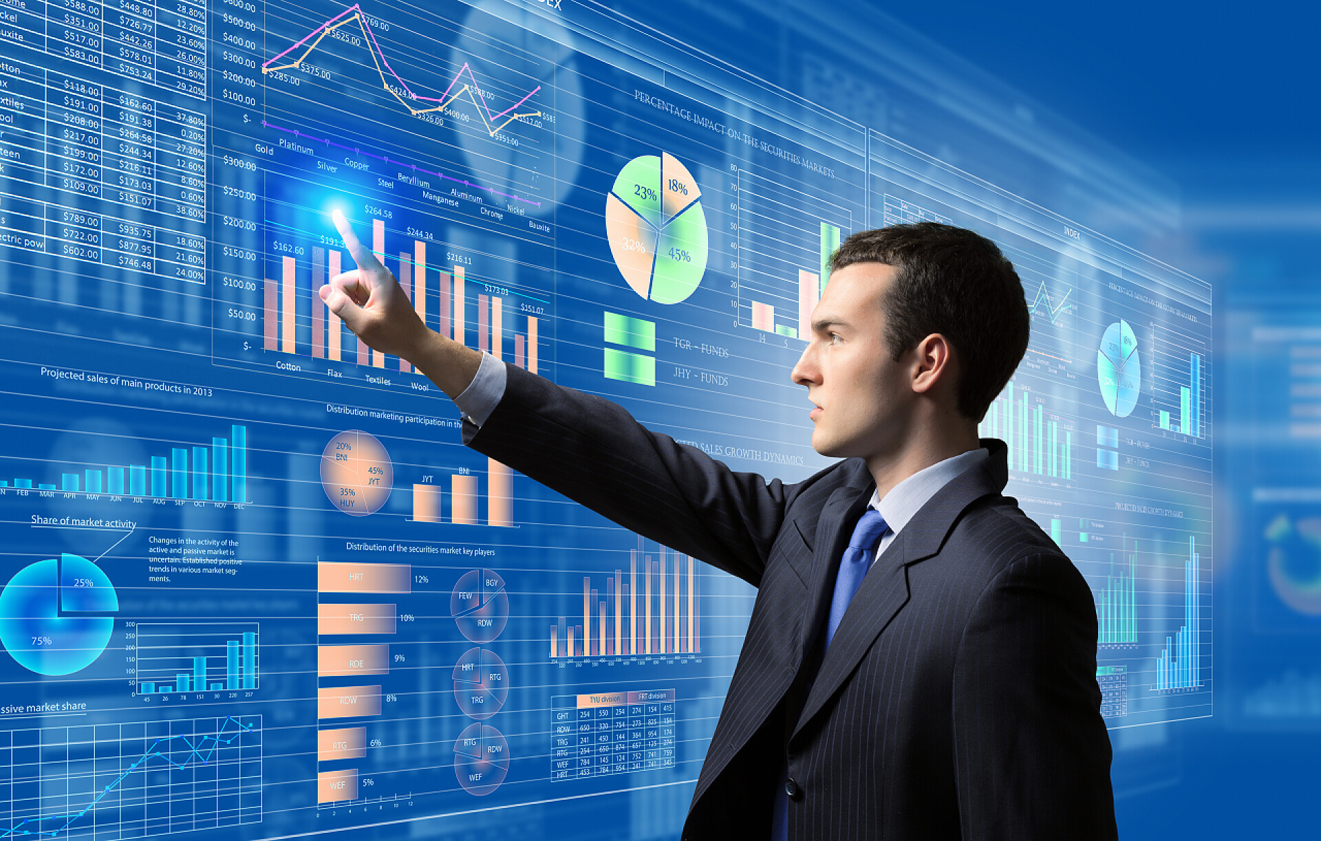 商务商人推媒体屏幕图标的图像营销概念