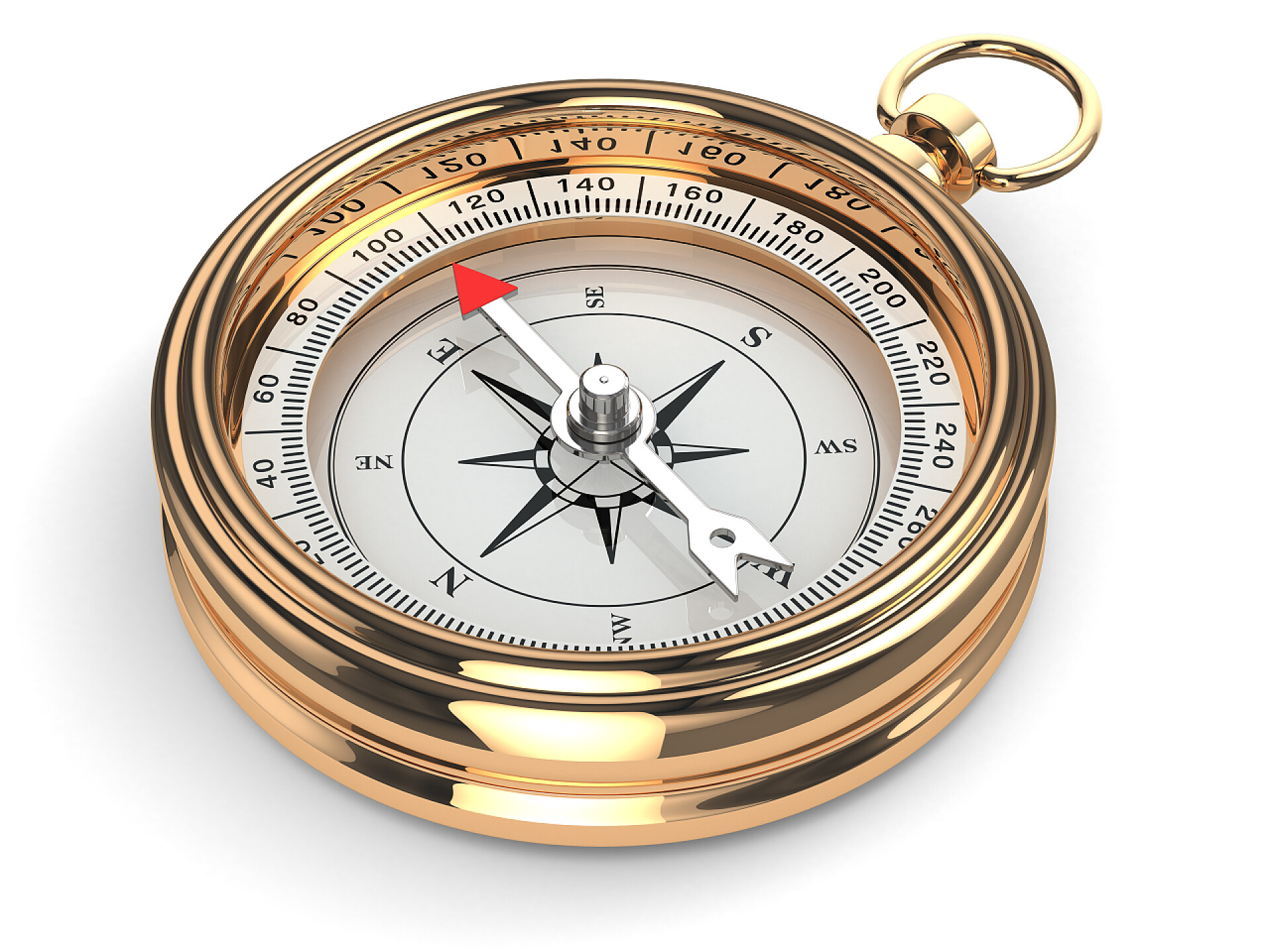 商务黄金指南针在孤立的白色背景