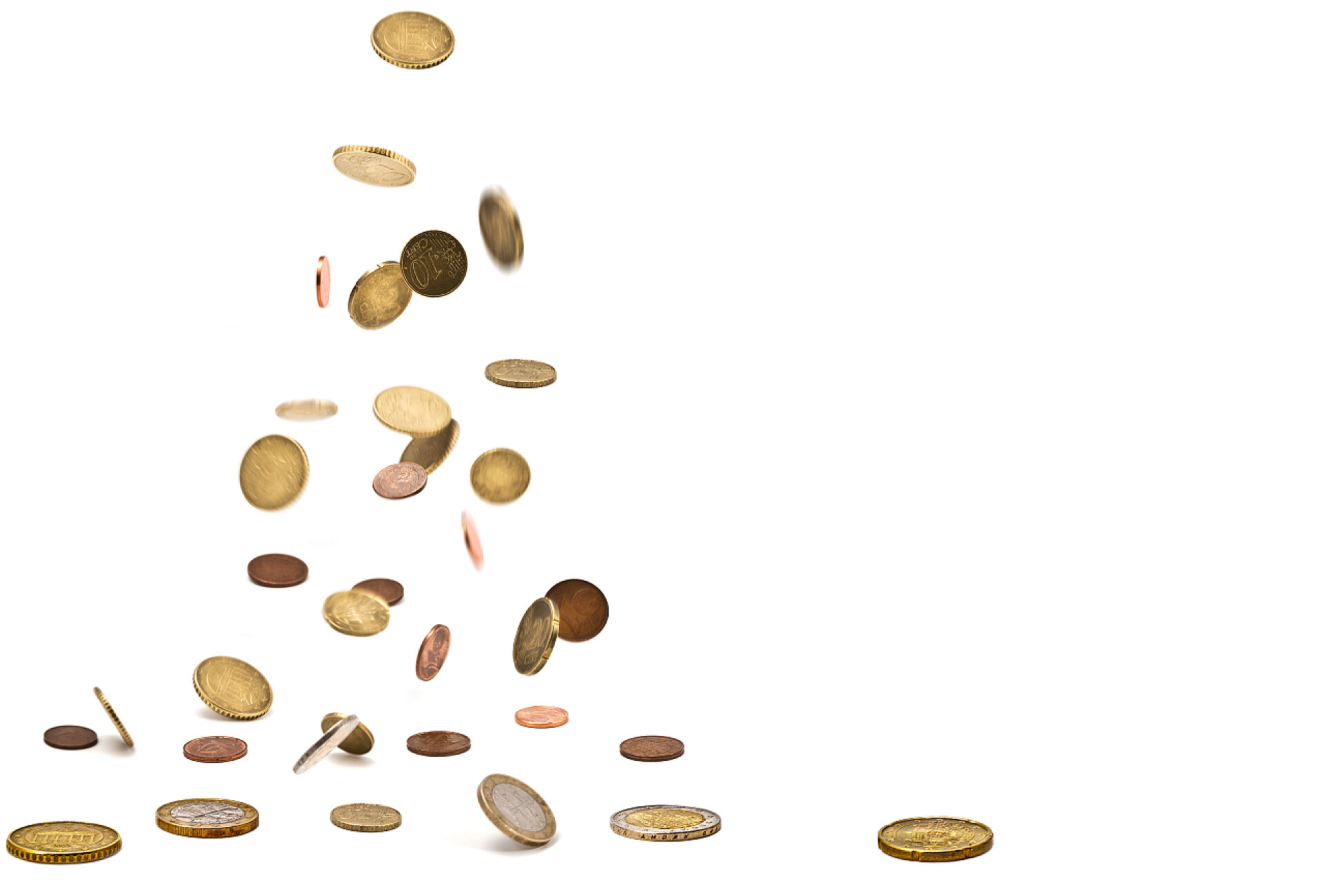 孤立的白色背景上的欧元硬币金融