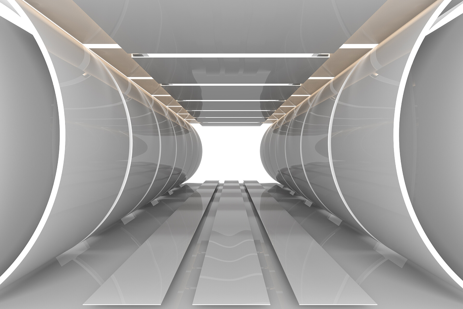 未来科技 白色背景上空旷房间内部曲线反光材料特写