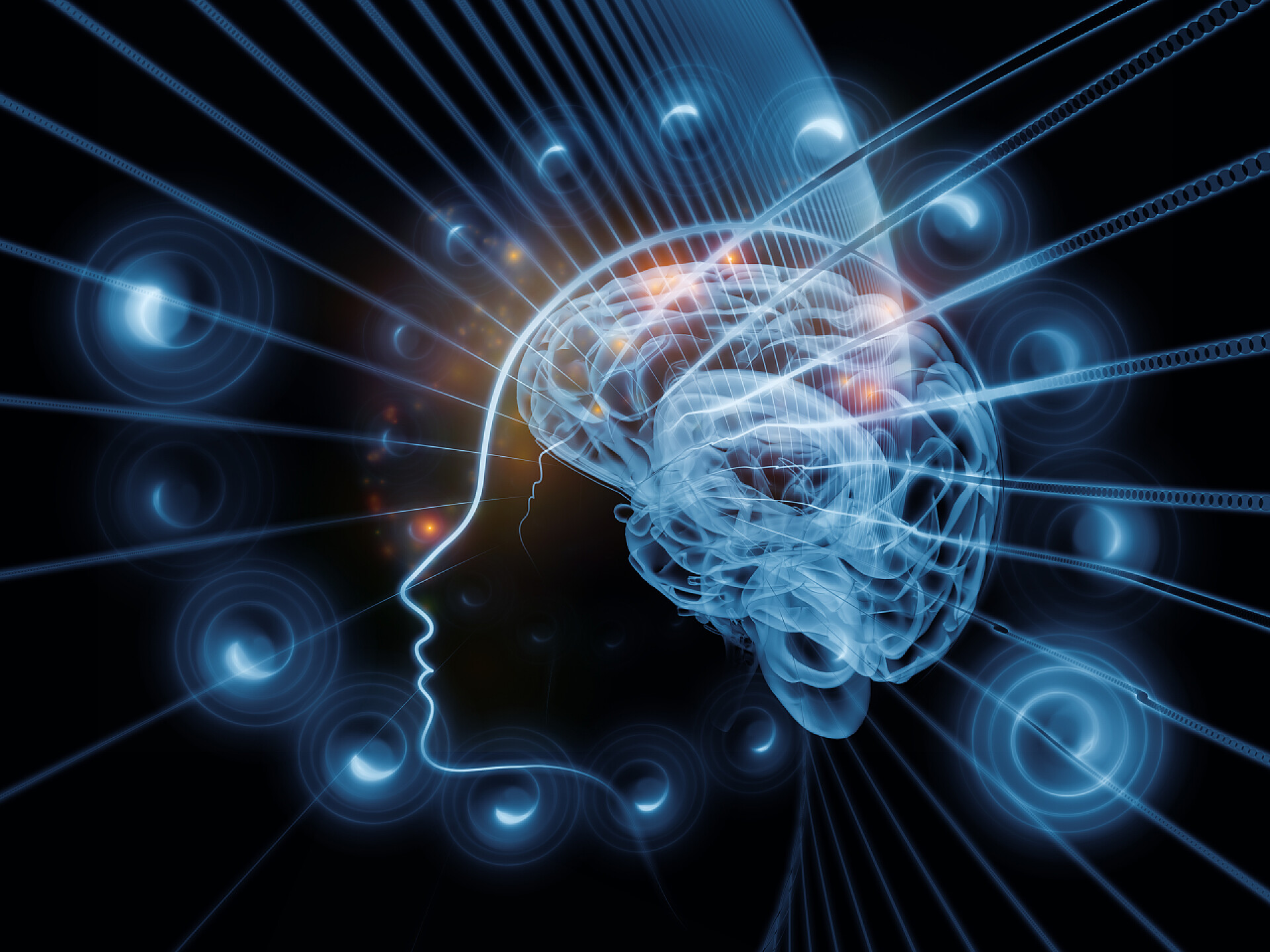 黑色科技线条背景上的人脑医疗