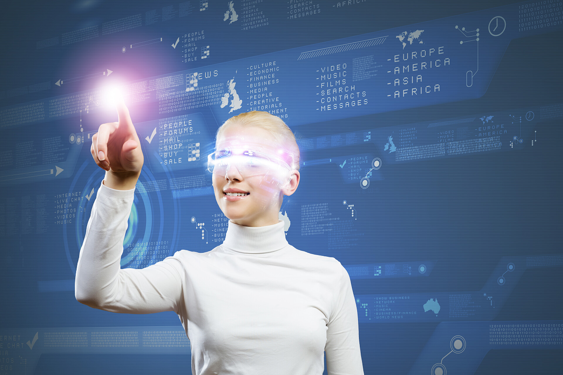 年轻女子在全息图中创新技术概念