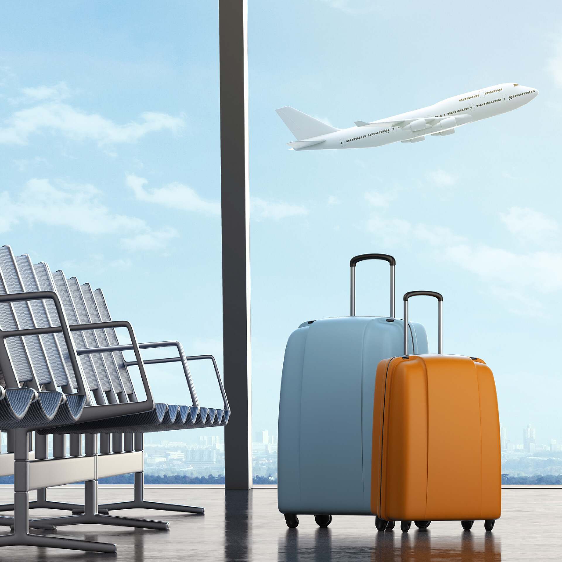 行李箱机场候车室特写交通运输