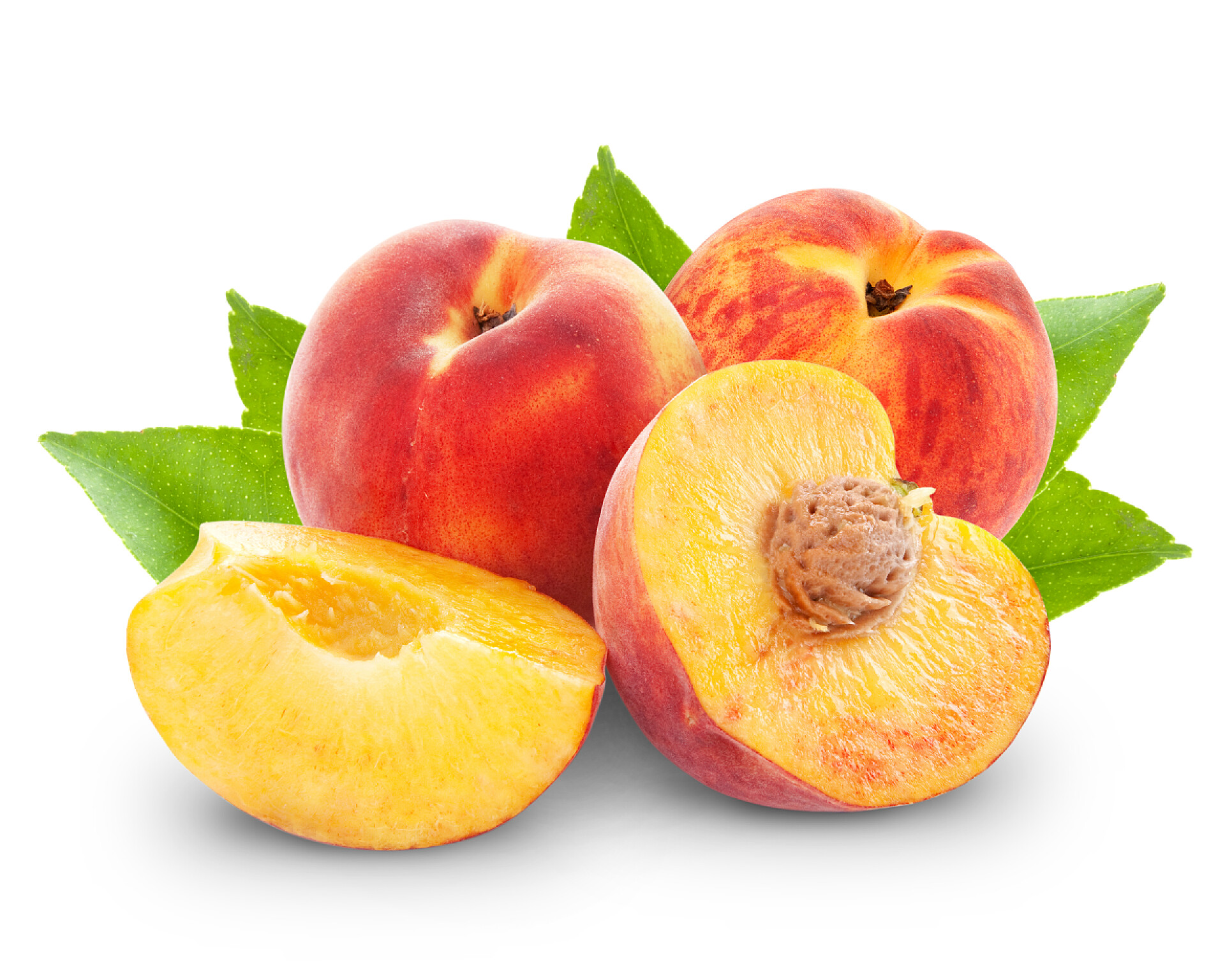 白色背景上新鲜的桃子水果